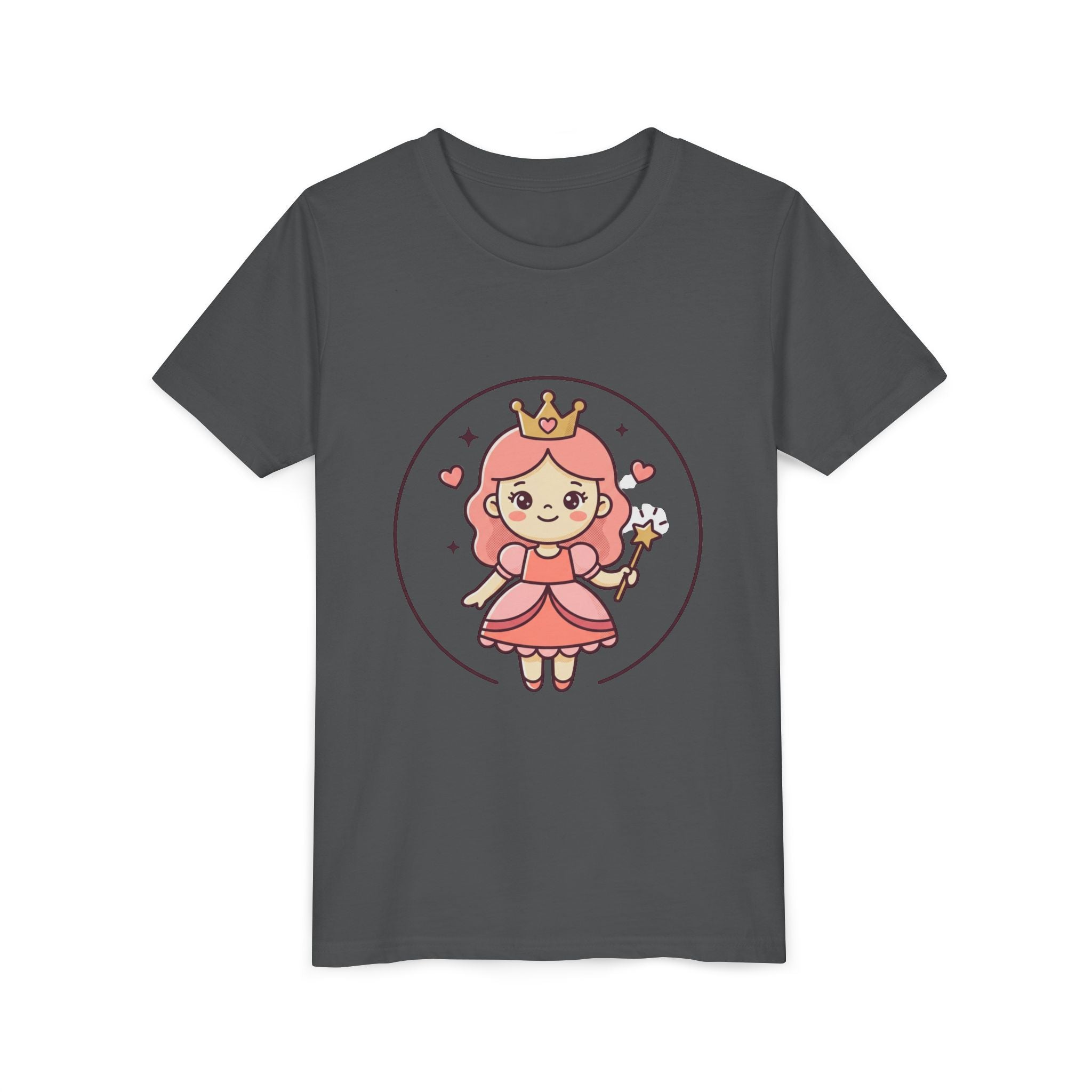 Princess Fairy Kids T-Shirt - Cute Pink Crowned Princess Graphic Youth Tee