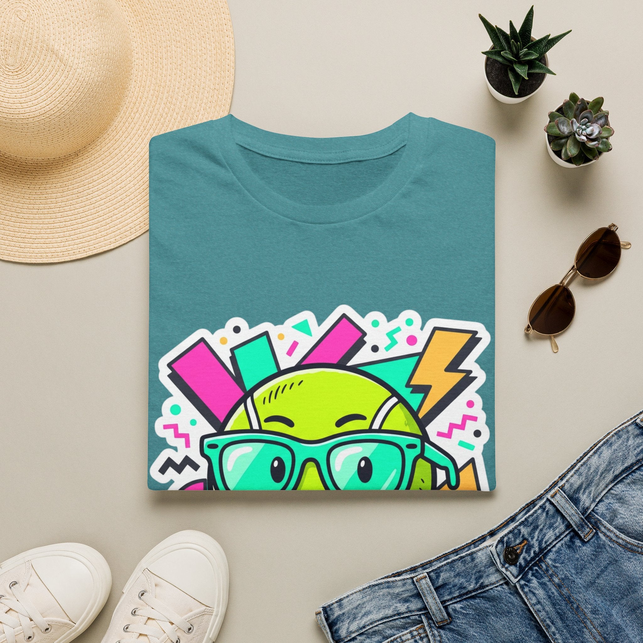 Retro Smiley Sunglasses T-Shirt — Neon Pop Graphic Tee