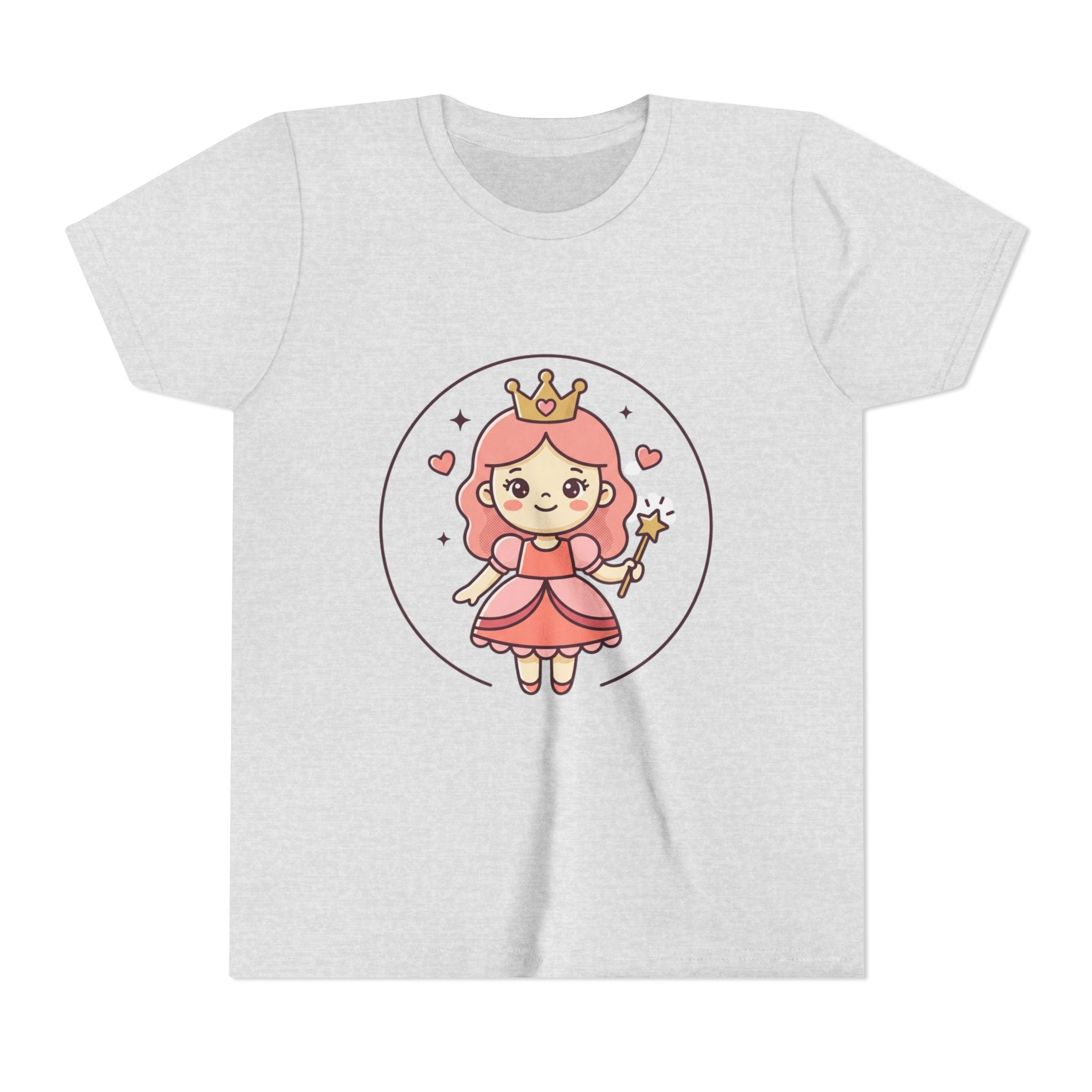 Princess Fairy Kids T-Shirt - Cute Pink Crowned Princess Graphic Youth Tee