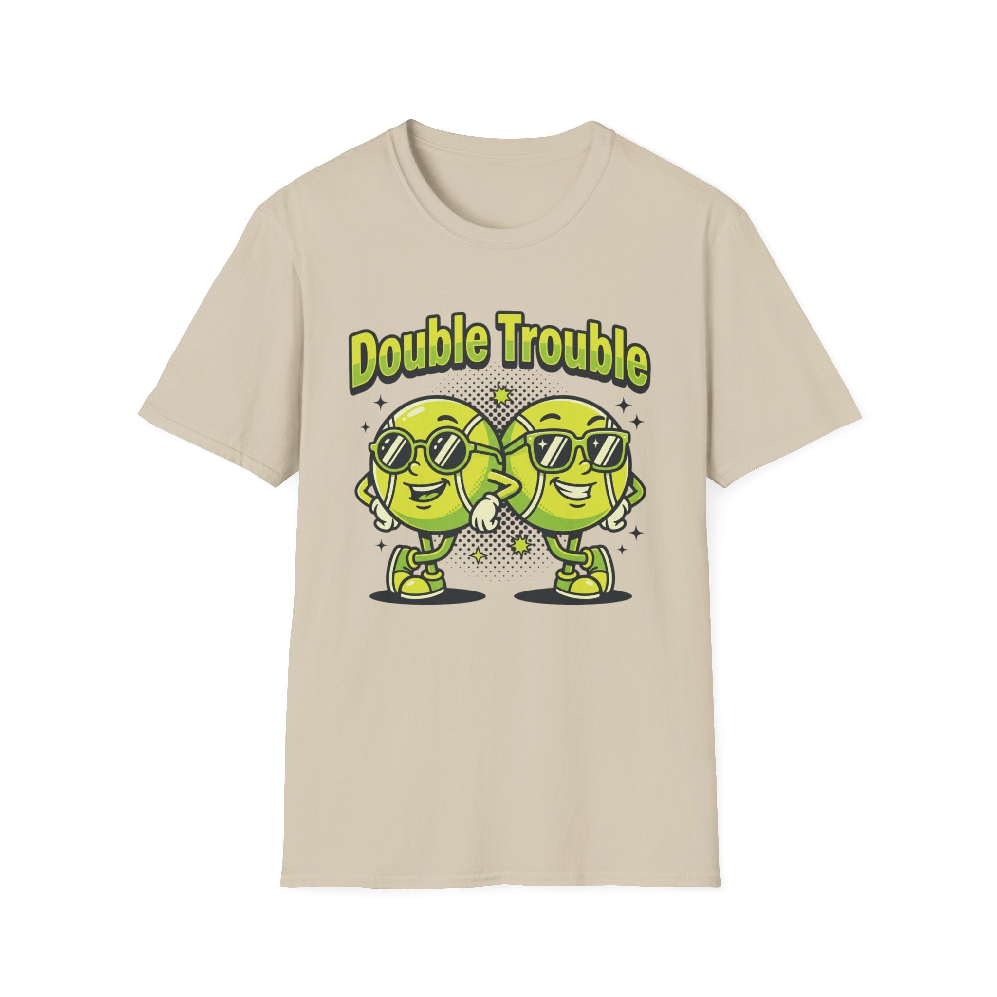 Double Trouble Tennis Tee — Retro Smiley Racquet Duo