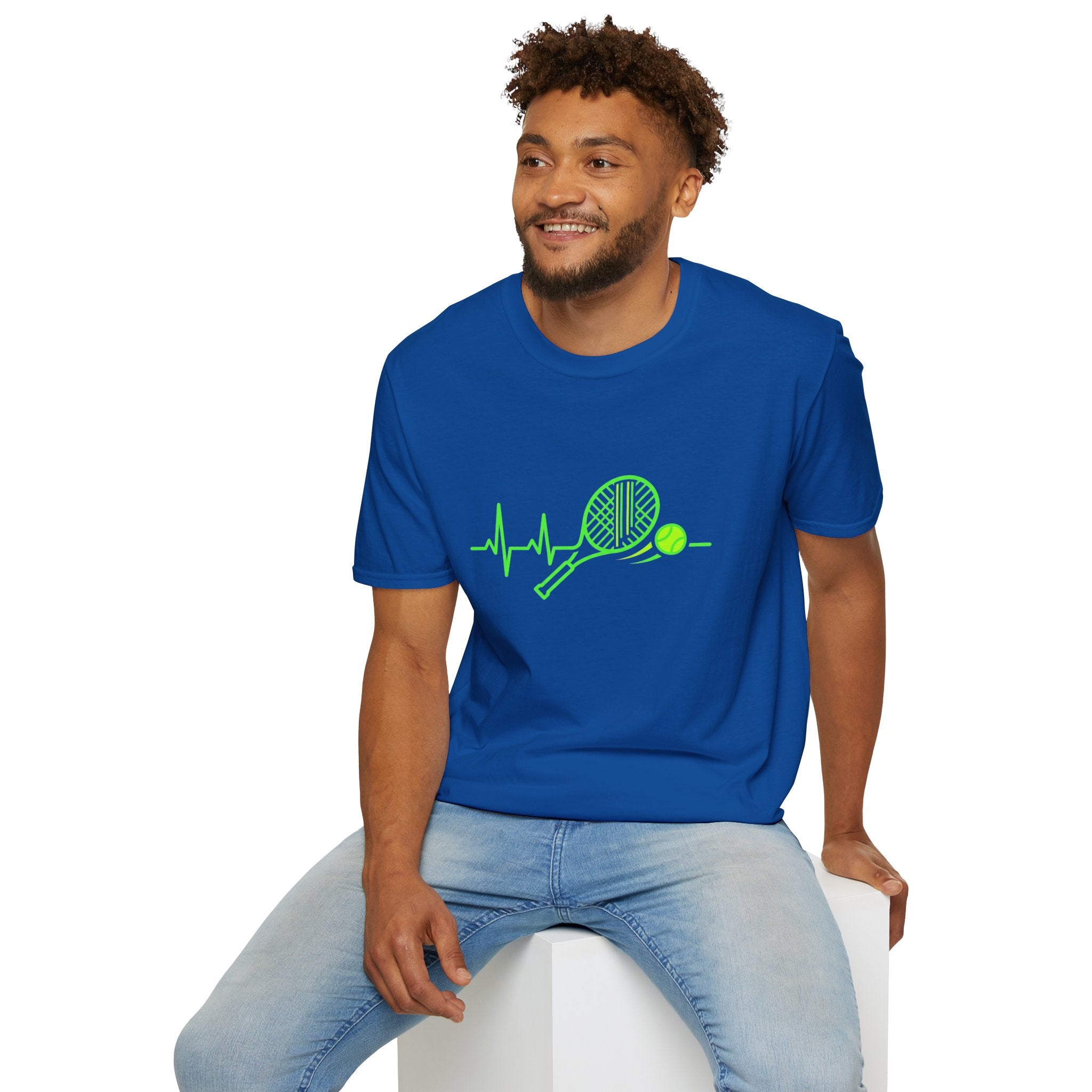 Tennis Racket Heartbeat T-Shirt — Neon Green Tennis Lover Tee