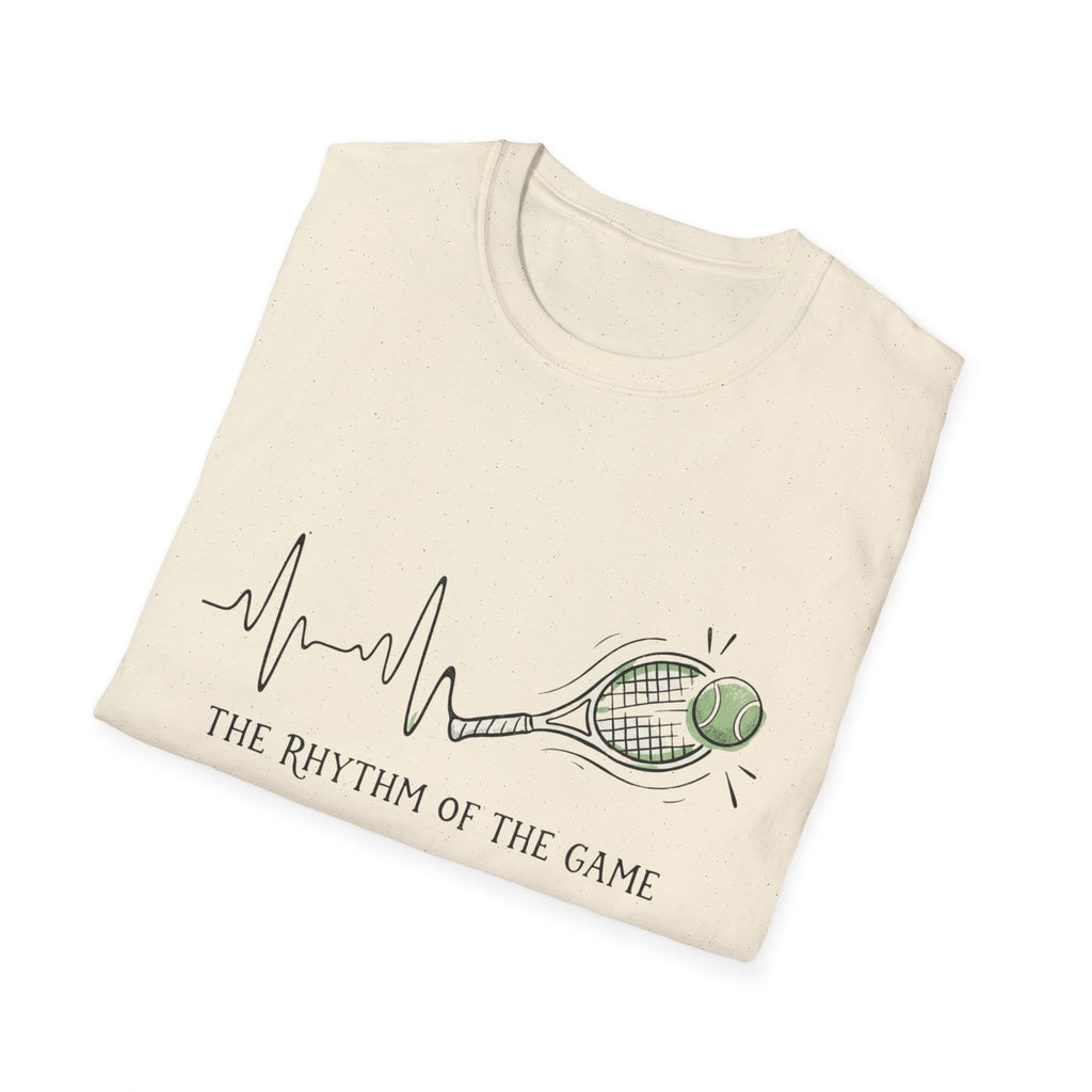 Tennis Rhythm T-Shirt — “The Rhythm of the Game” Tennis Racket & Ball Tee