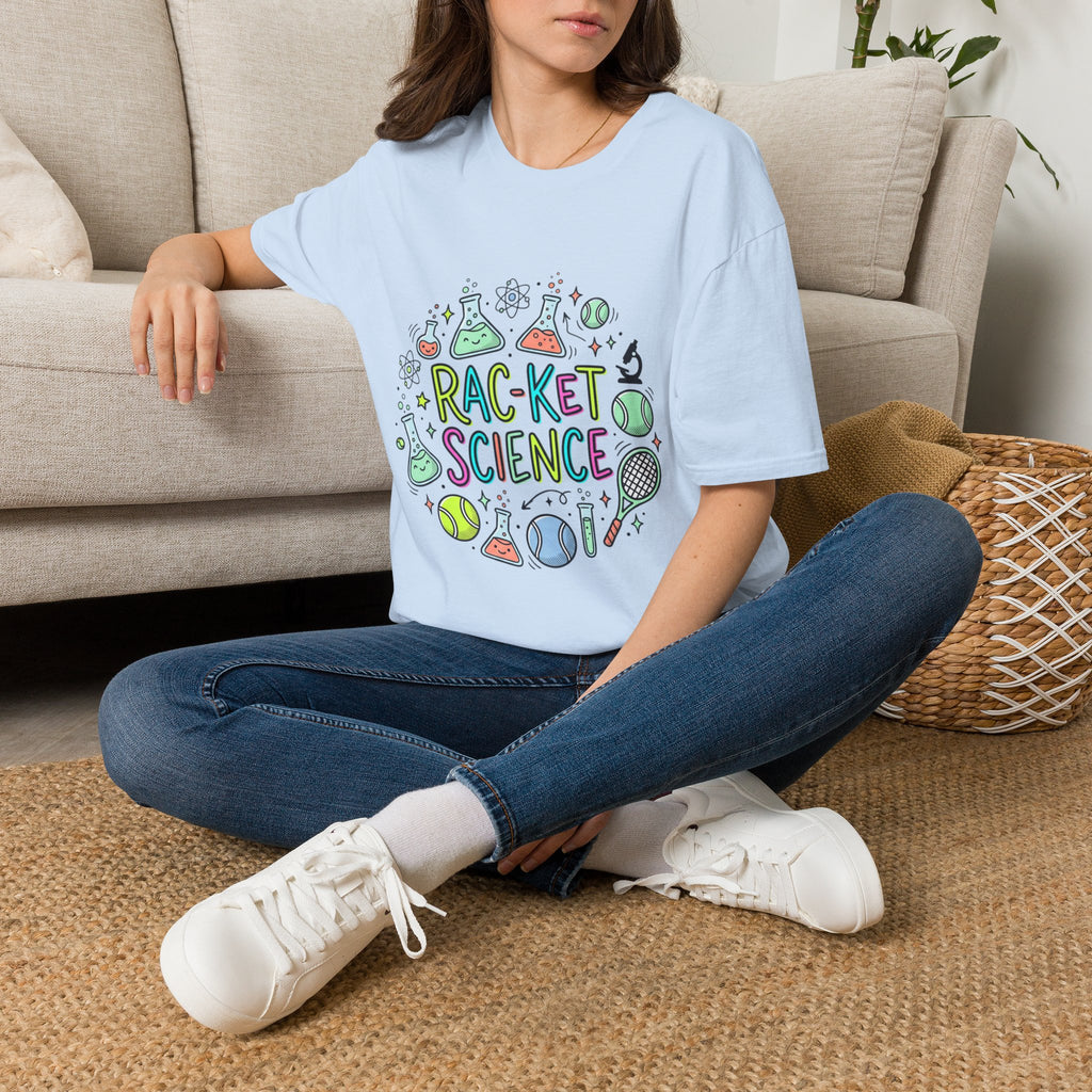 T-Shirt — Racket Science Graphic Tee (tennis + lab beakers)