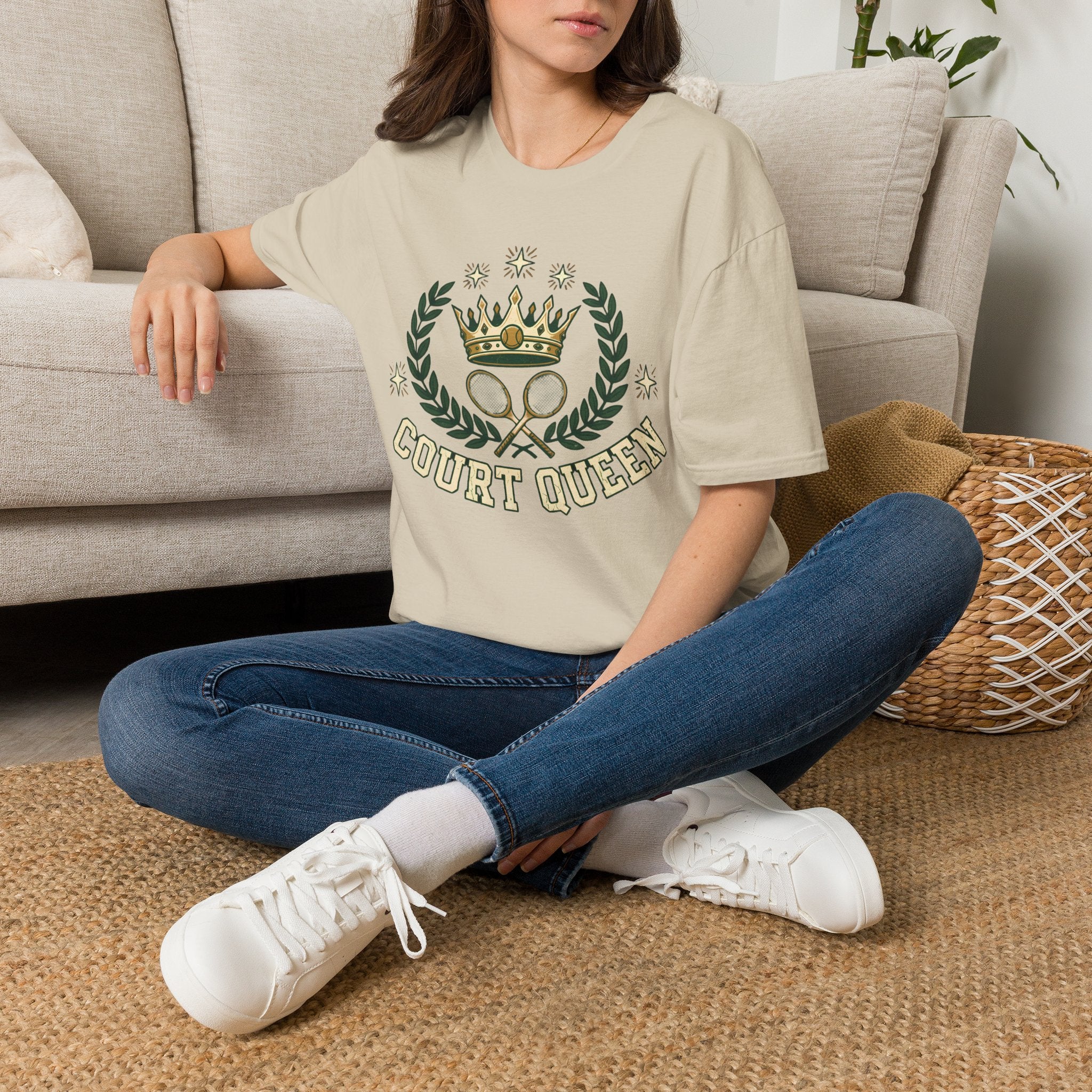 Court Queen Tennis T-Shirt — Vintage Crown Crest Tee
