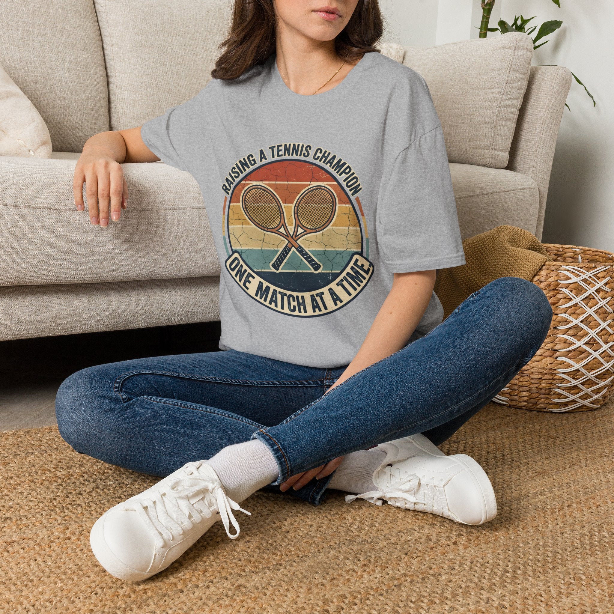 T-Shirt — Raising a Tennis Champion Vintage Graphic (“One Match at a Time”)