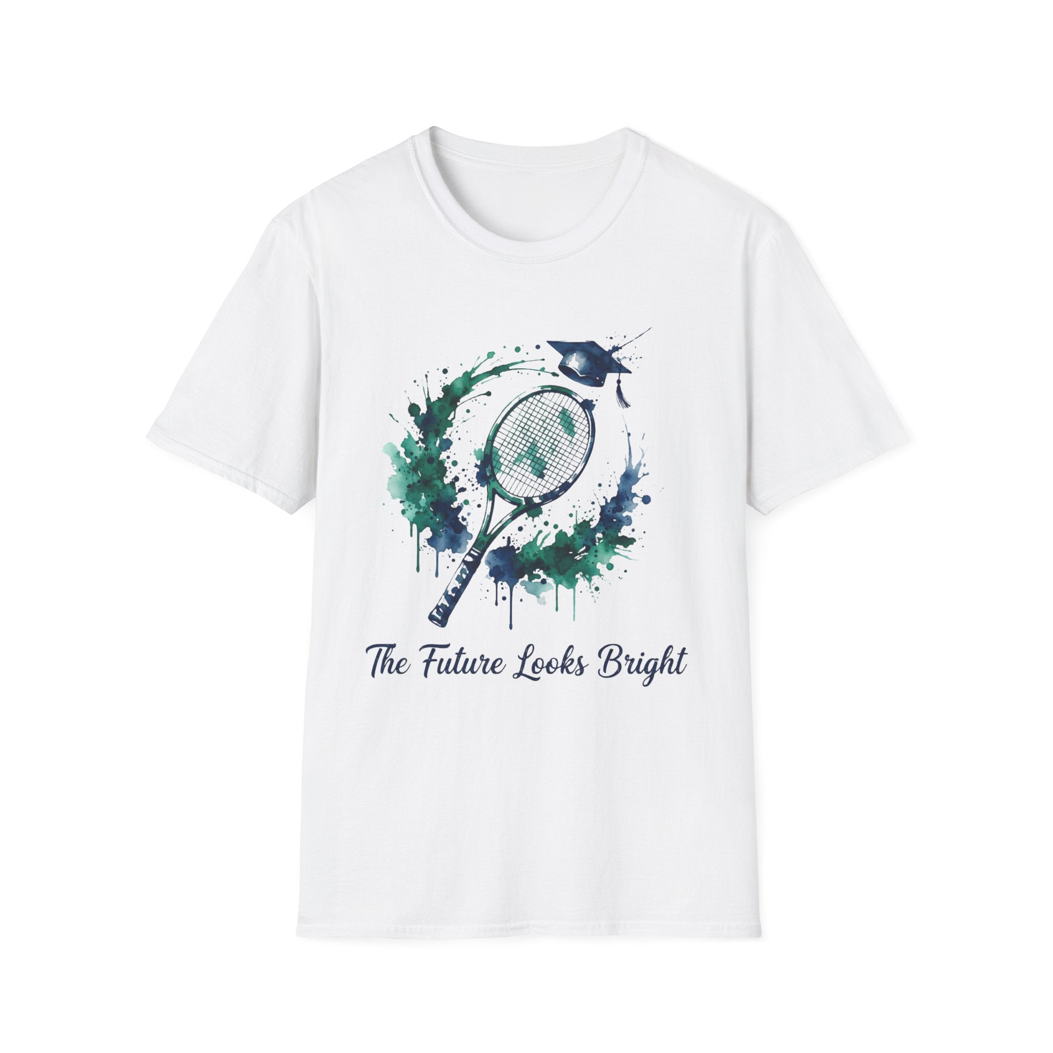 Tennis Watercolor Tee — “The Future Looks Bright” Graduation & Athlete Shirt