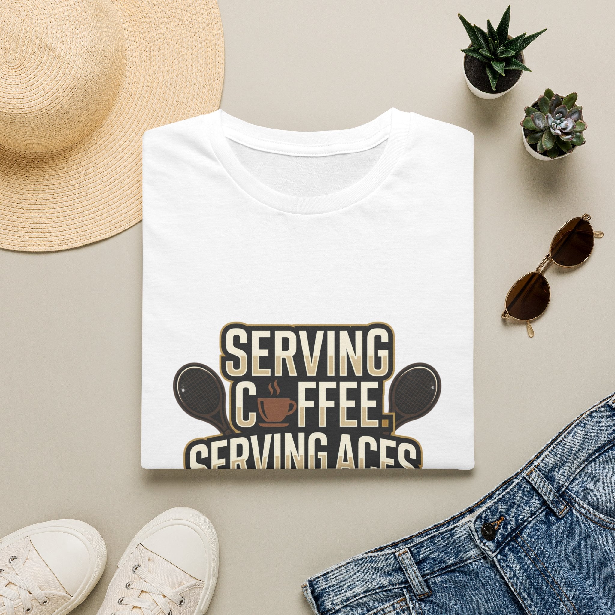 Serving Coffee, Serving Aces Tee — Tennis & Coffee Lover Graphic Shirt