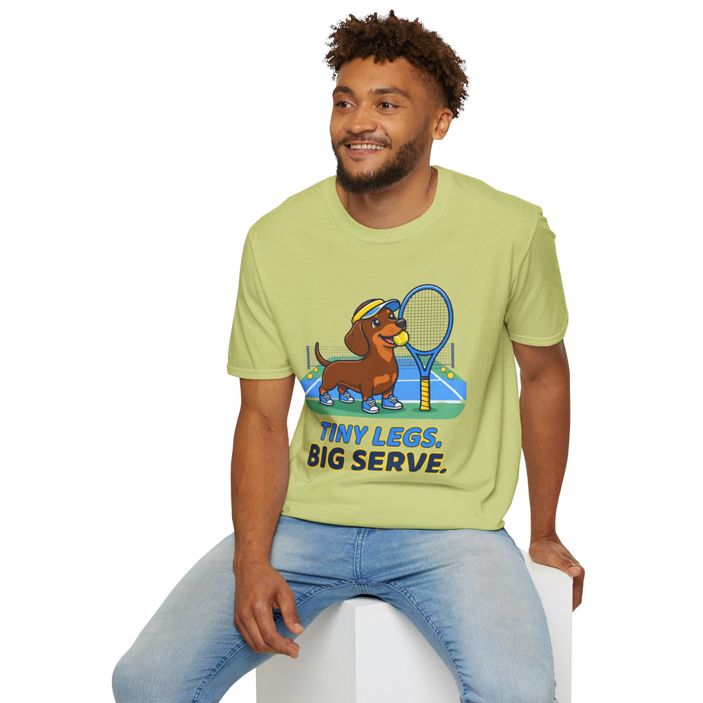 Dachshund Tennis T‑Shirt — "Tiny Legs, Big Serve" Cute Dog Tennis Tee
