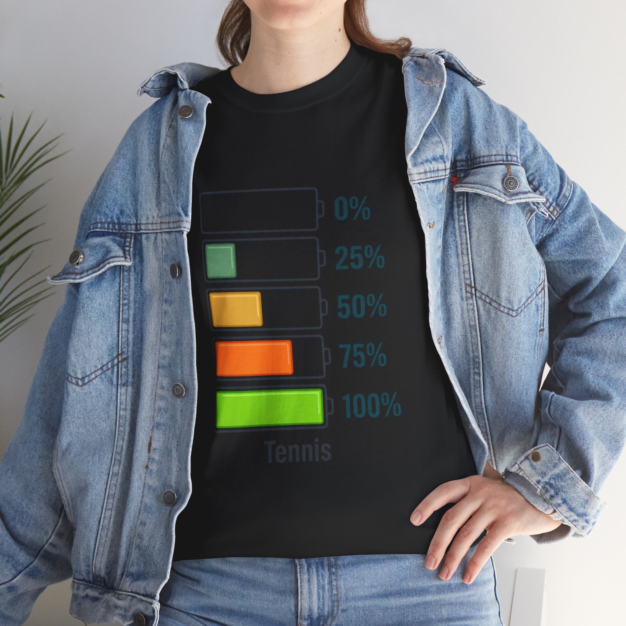 T-Shirt — Tennis Battery Level Graphic Tee (0%-100%)