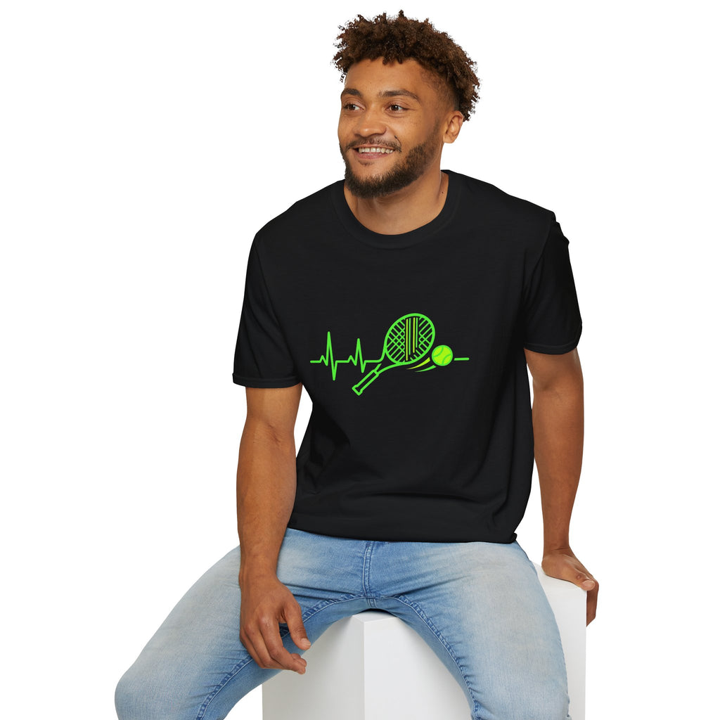 Tennis Racket Heartbeat T-Shirt — Neon Green Tennis Lover Tee