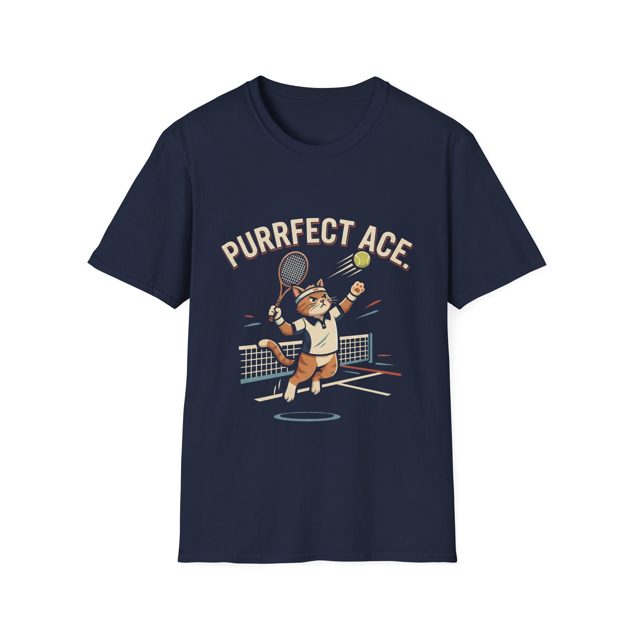 Purrfect Ace Tennis T‑Shirt — Cute Cat Tennis Player Graphic Tee