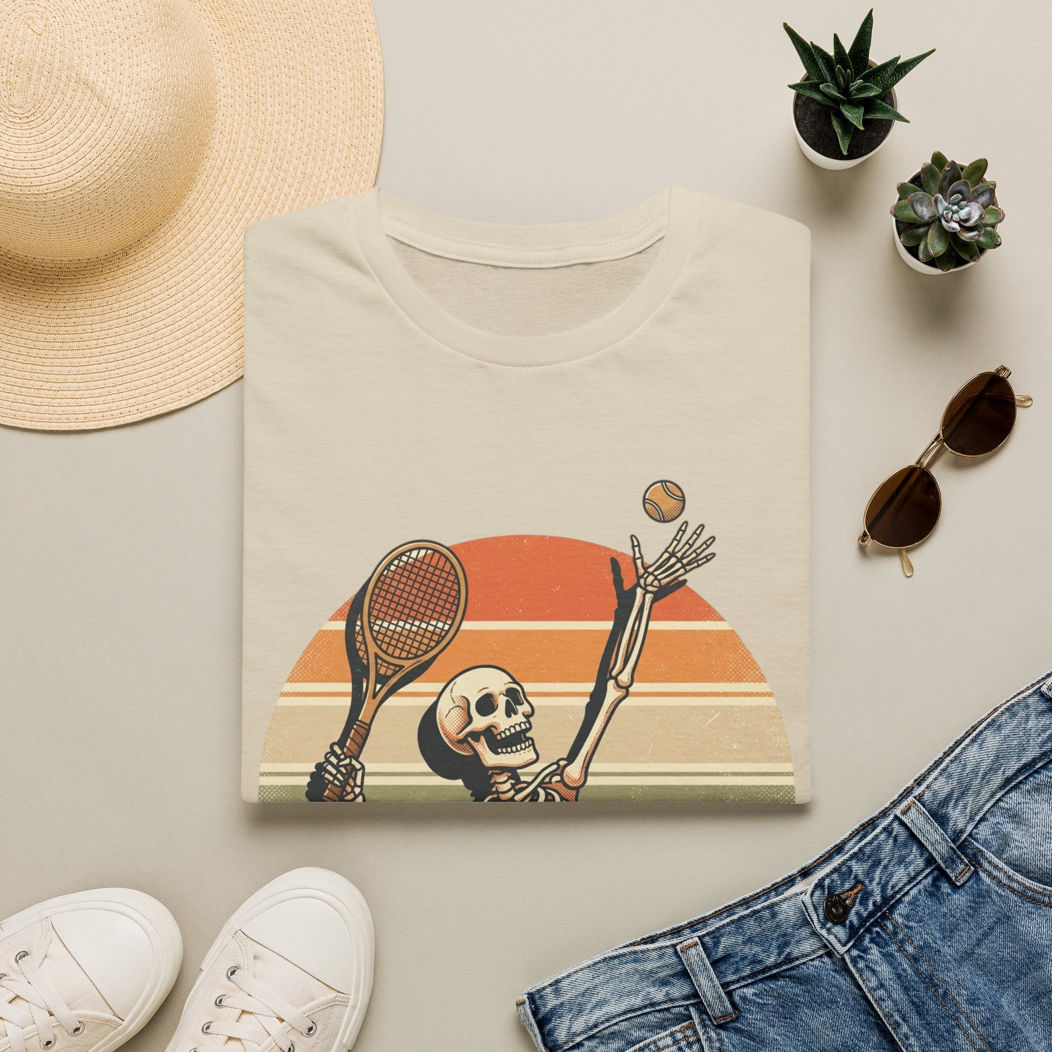 Skeleton Tennis Tee — Retro Sunset Vintage t_shirt