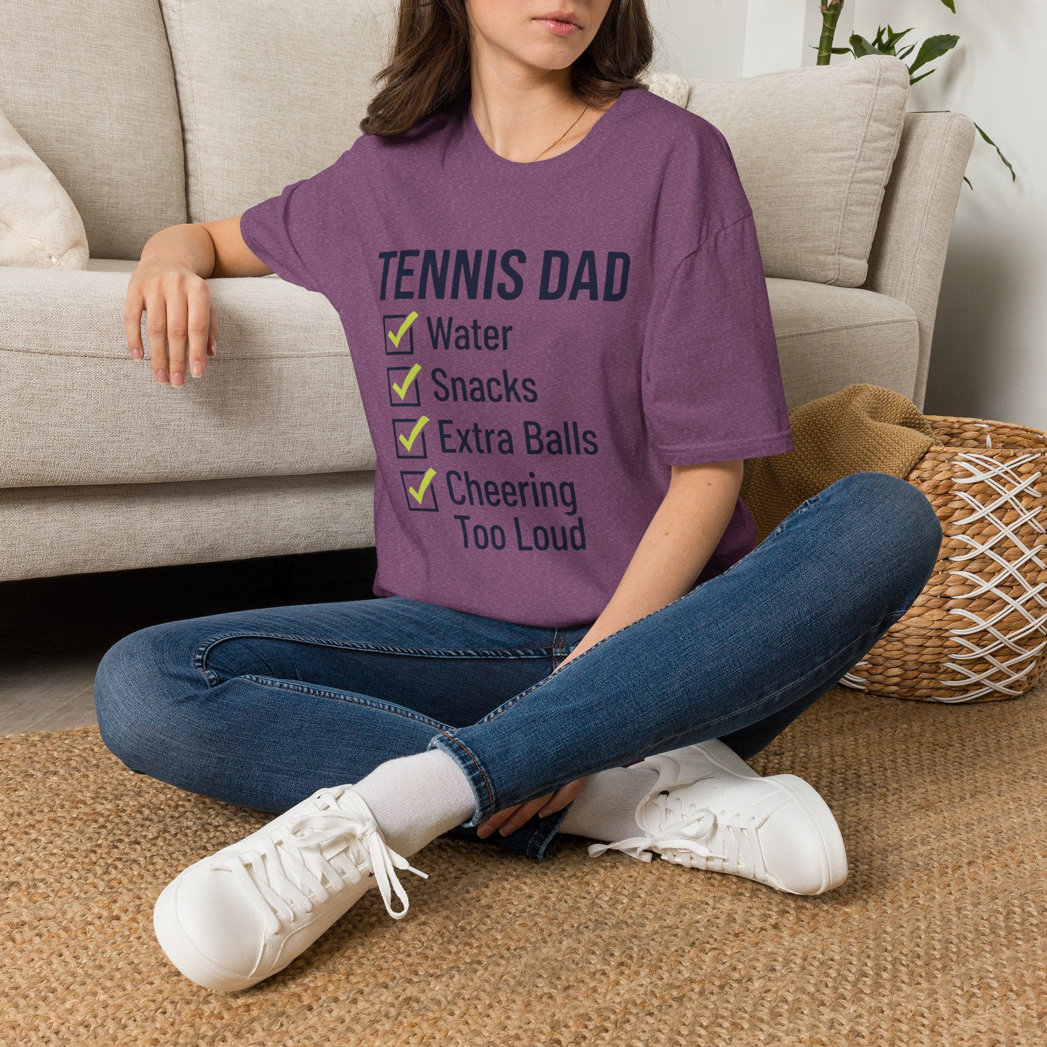 Tennis Dad T-Shirt — "Water, Snacks, Extra Balls, Cheering Too Loud" Checklist Tee