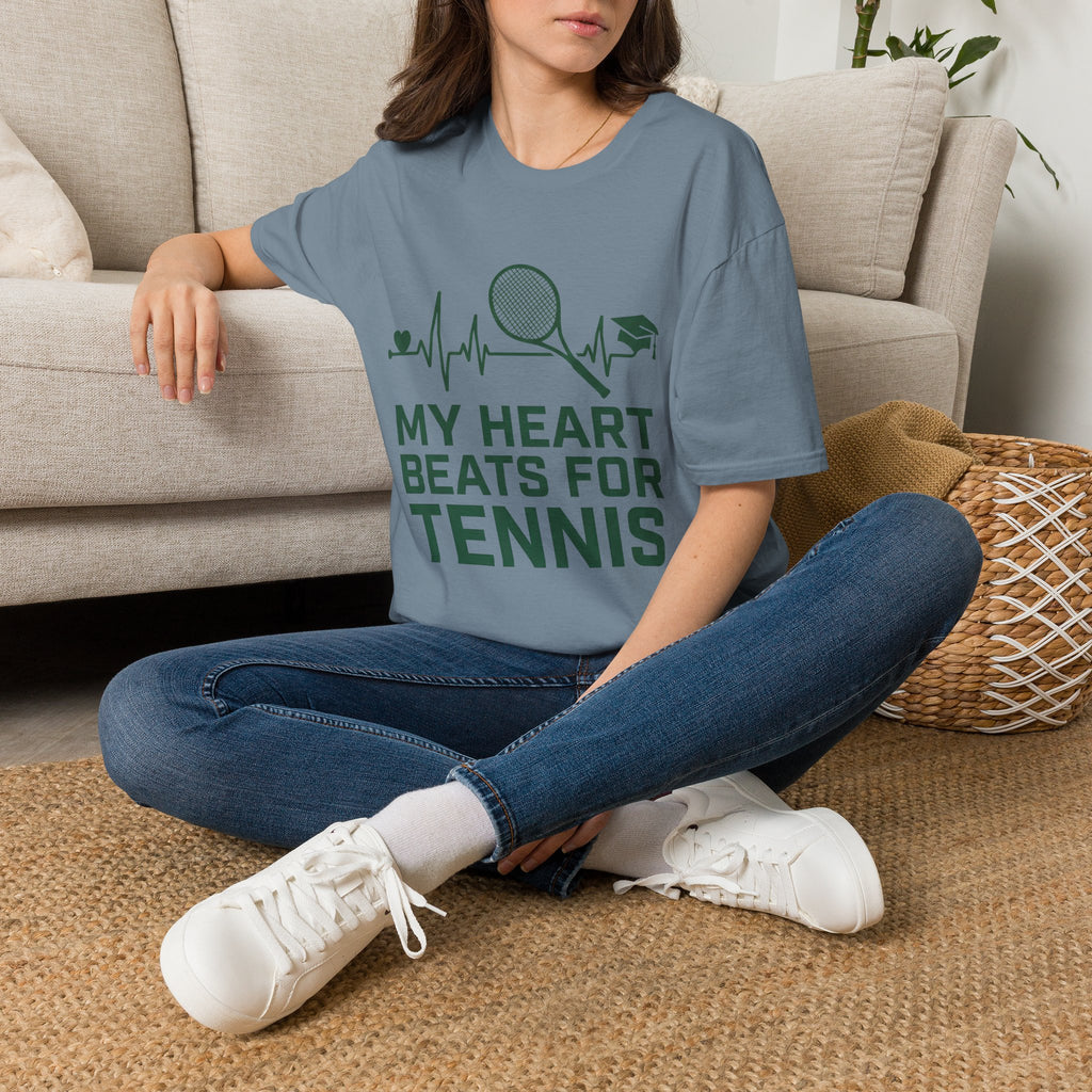 My Heart Beats for Tennis T-Shirt — Heartbeat Racket Design with Graduation Cap