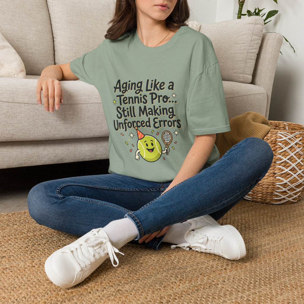 Funny Tennis Retirement T-Shirt — "Aging Like a Tennis Pro... Still Making Unforced Errors"