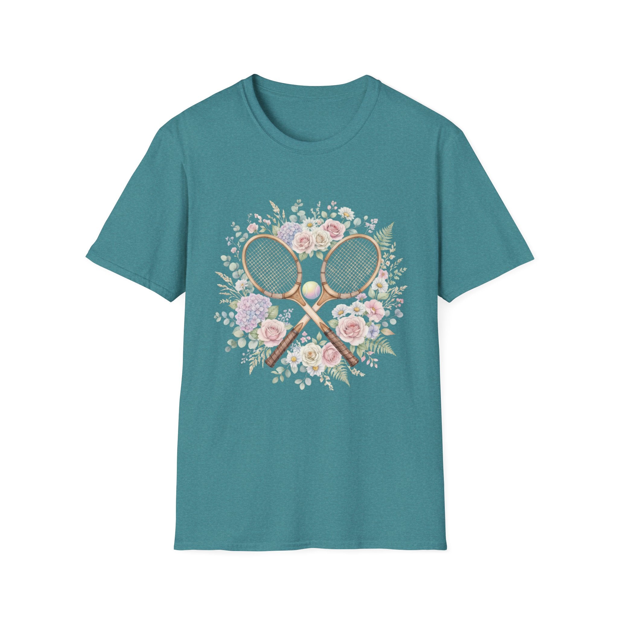 Tennis Floral T-Shirt — Vintage Rackets & Roses Graphic Tee