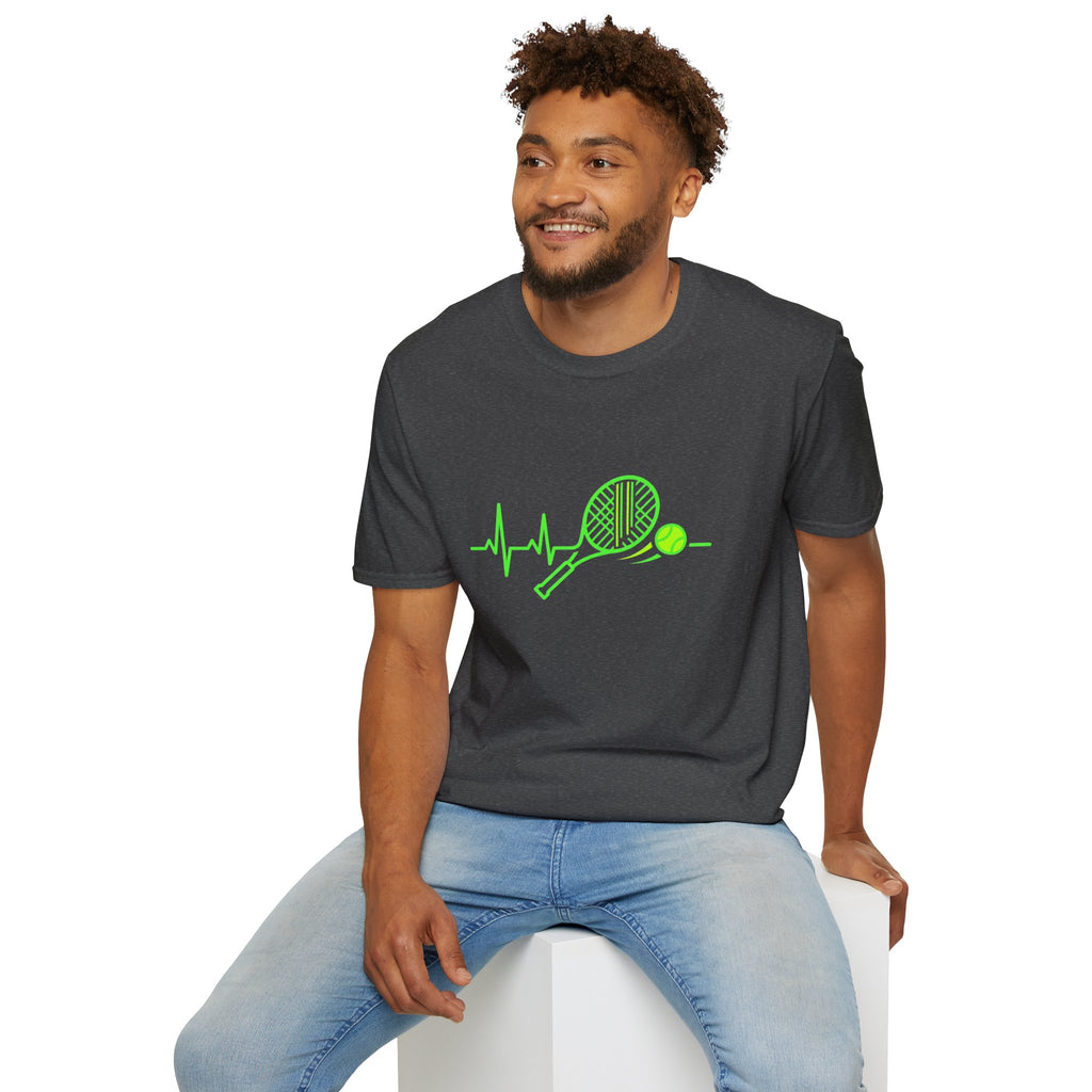 Tennis Racket Heartbeat T-Shirt — Neon Green Tennis Lover Tee