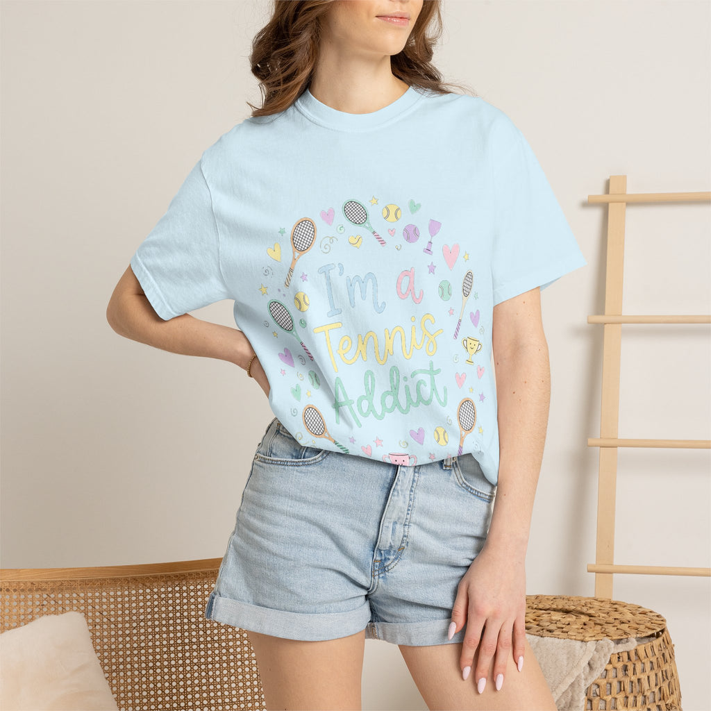 I'm a Tennis Addict T‑Shirt — Cute Pastel Tennis Graphic Tee for Players & Fans