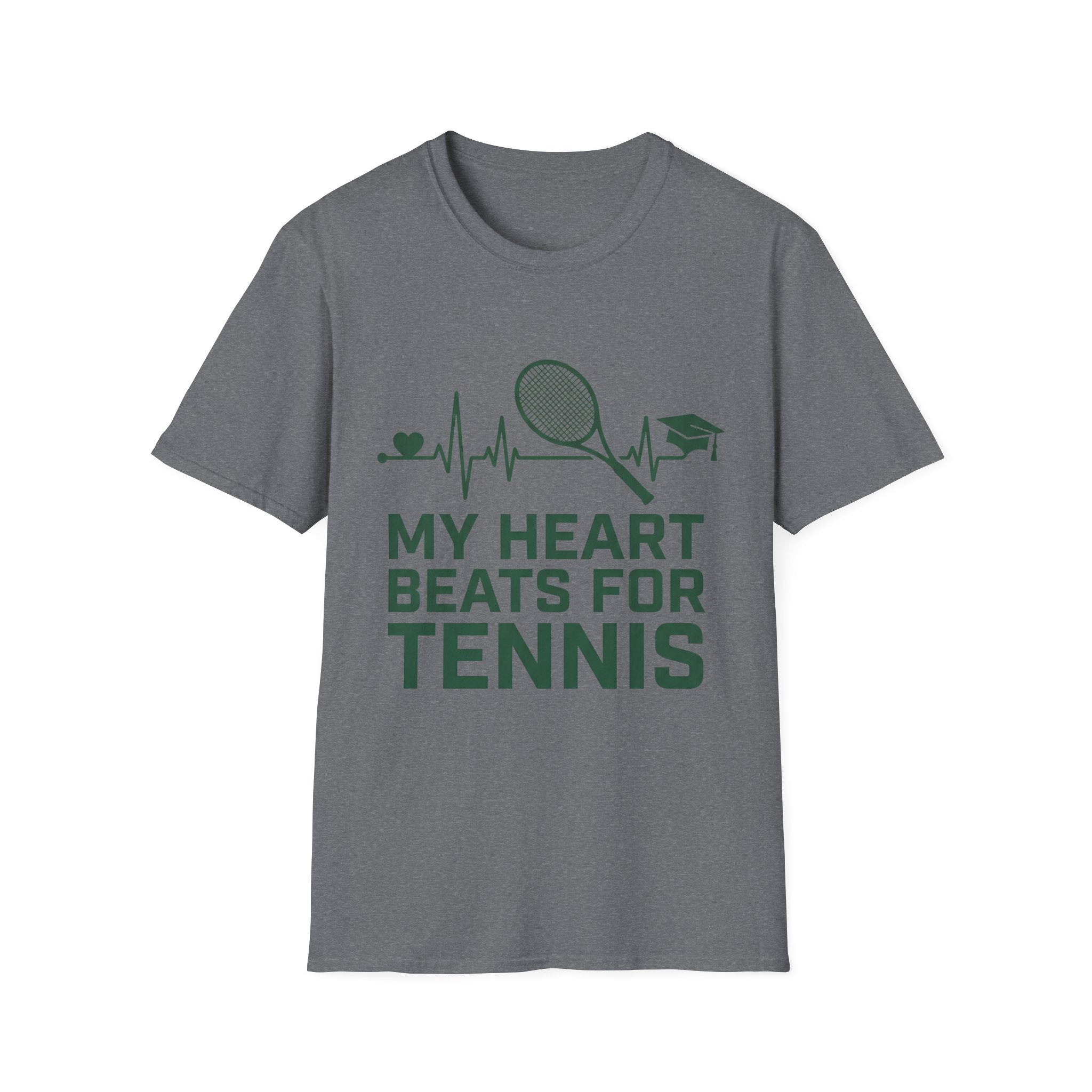My Heart Beats for Tennis T-Shirt — Heartbeat Racket Design with Graduation Cap