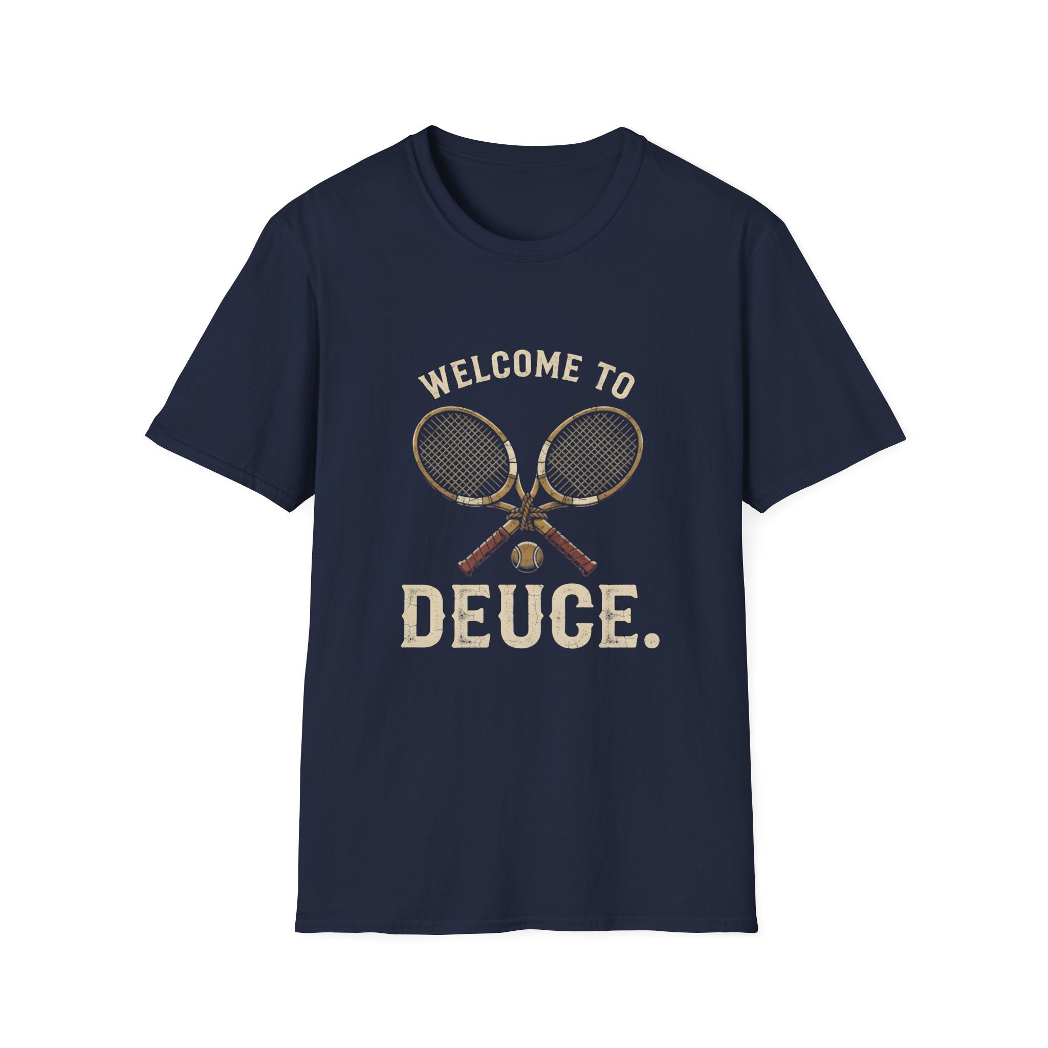 Welcome to Deuce Tennis T-Shirt — Vintage Racket Court Tee