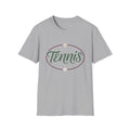 Tennis Script T-Shirt —  Green & Maroon Tennis Design