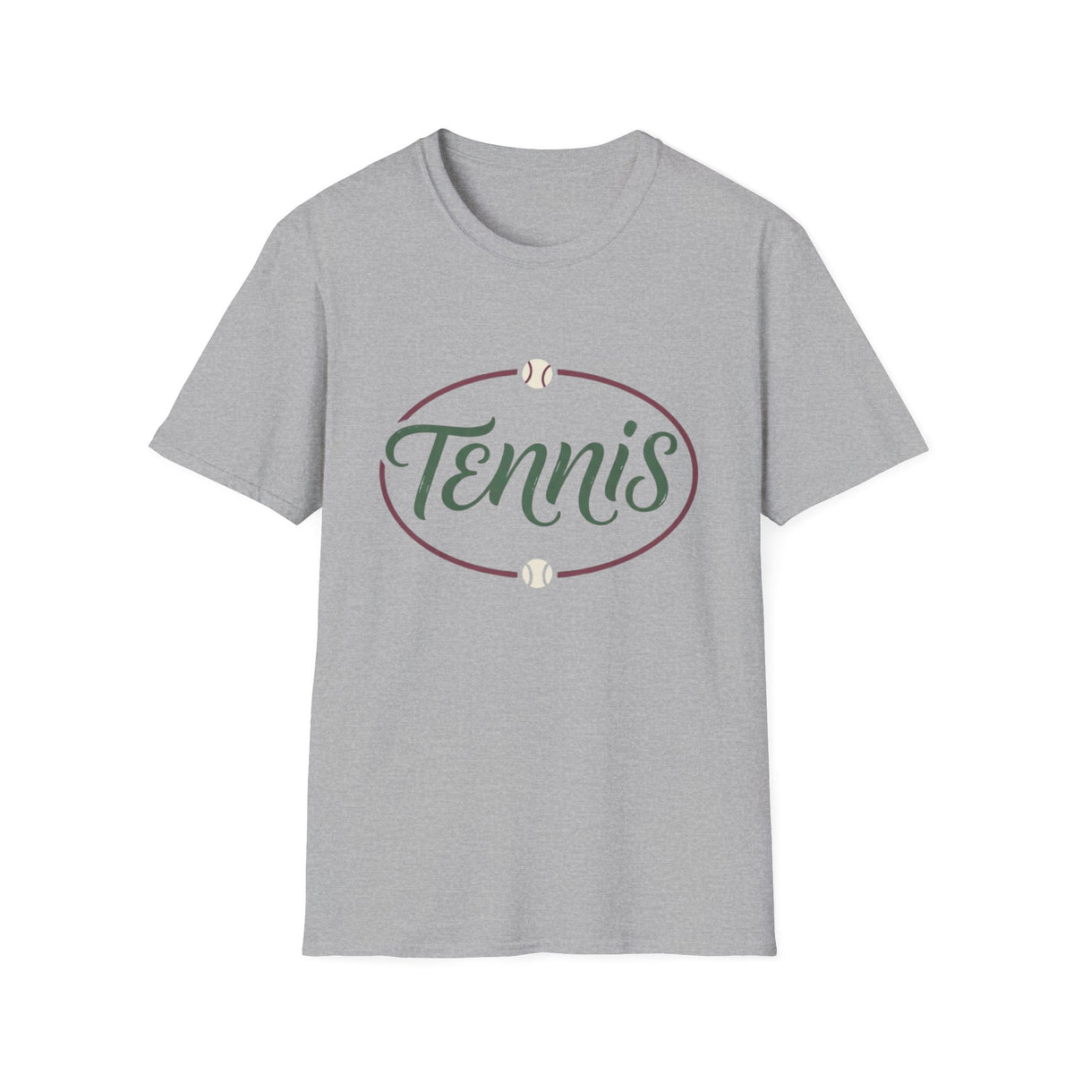 Tennis Script T-Shirt —  Green & Maroon Tennis Design
