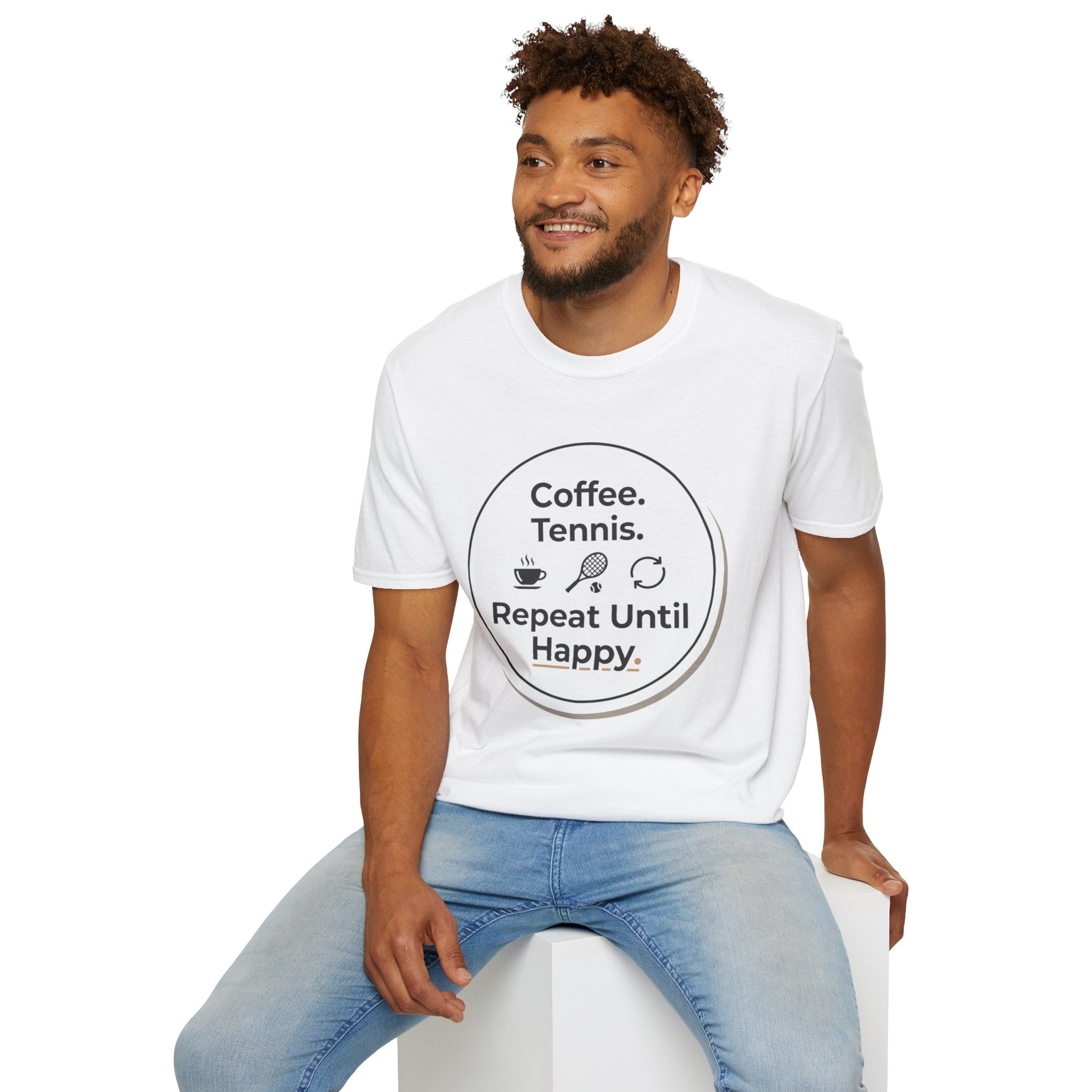 Coffee. Tennis. Repeat Until Happy. Tennis Graphic T-Shirt