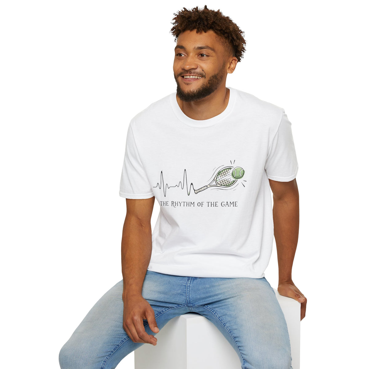 Tennis Rhythm T-Shirt — “The Rhythm of the Game” Tennis Racket & Ball Tee