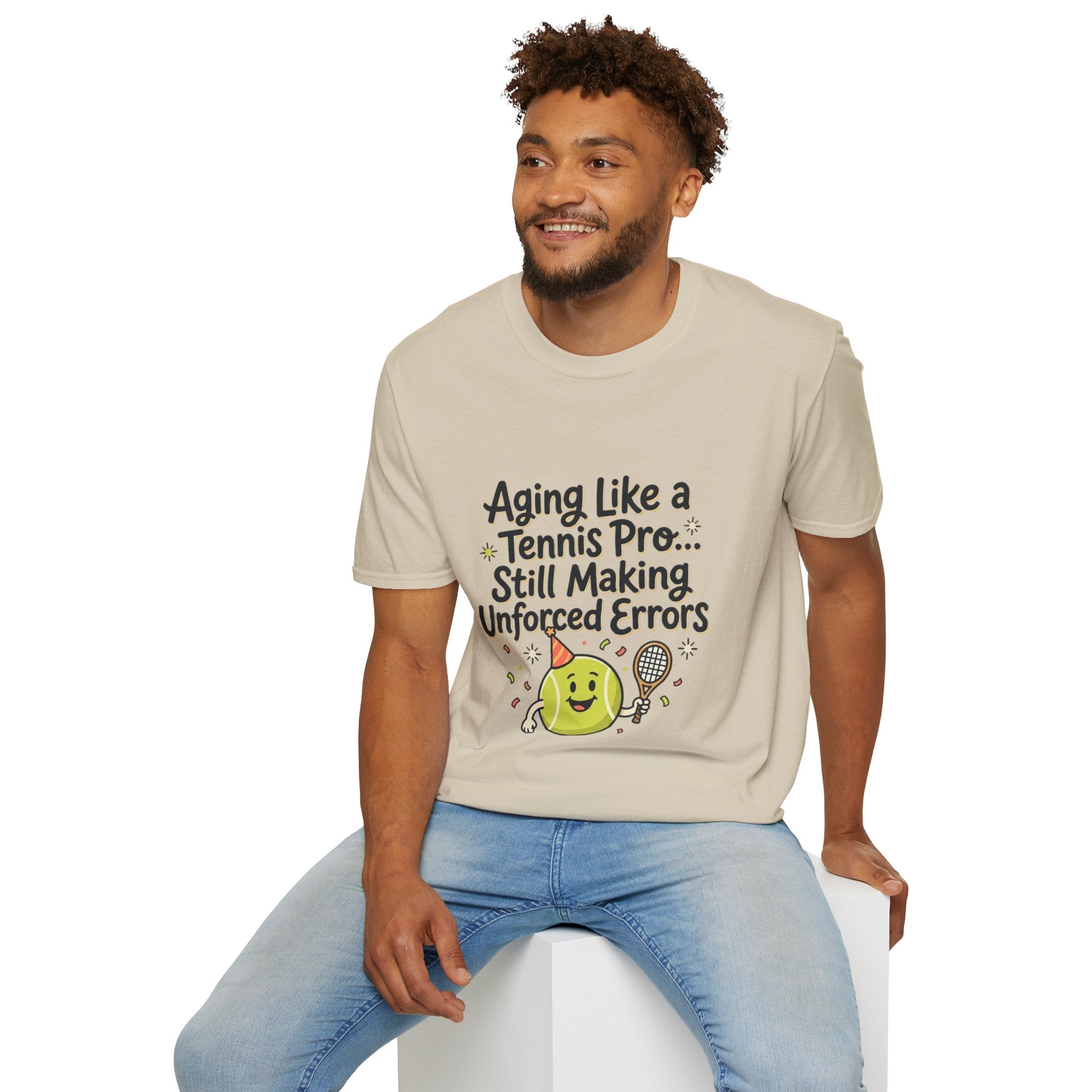 Funny Tennis Retirement T-Shirt — "Aging Like a Tennis Pro... Still Making Unforced Errors"