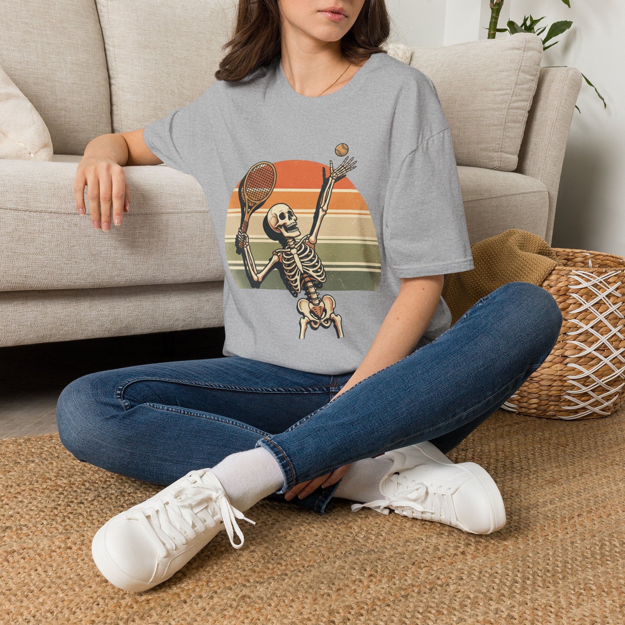 Skeleton Tennis Tee — Retro Sunset Vintage t_shirt