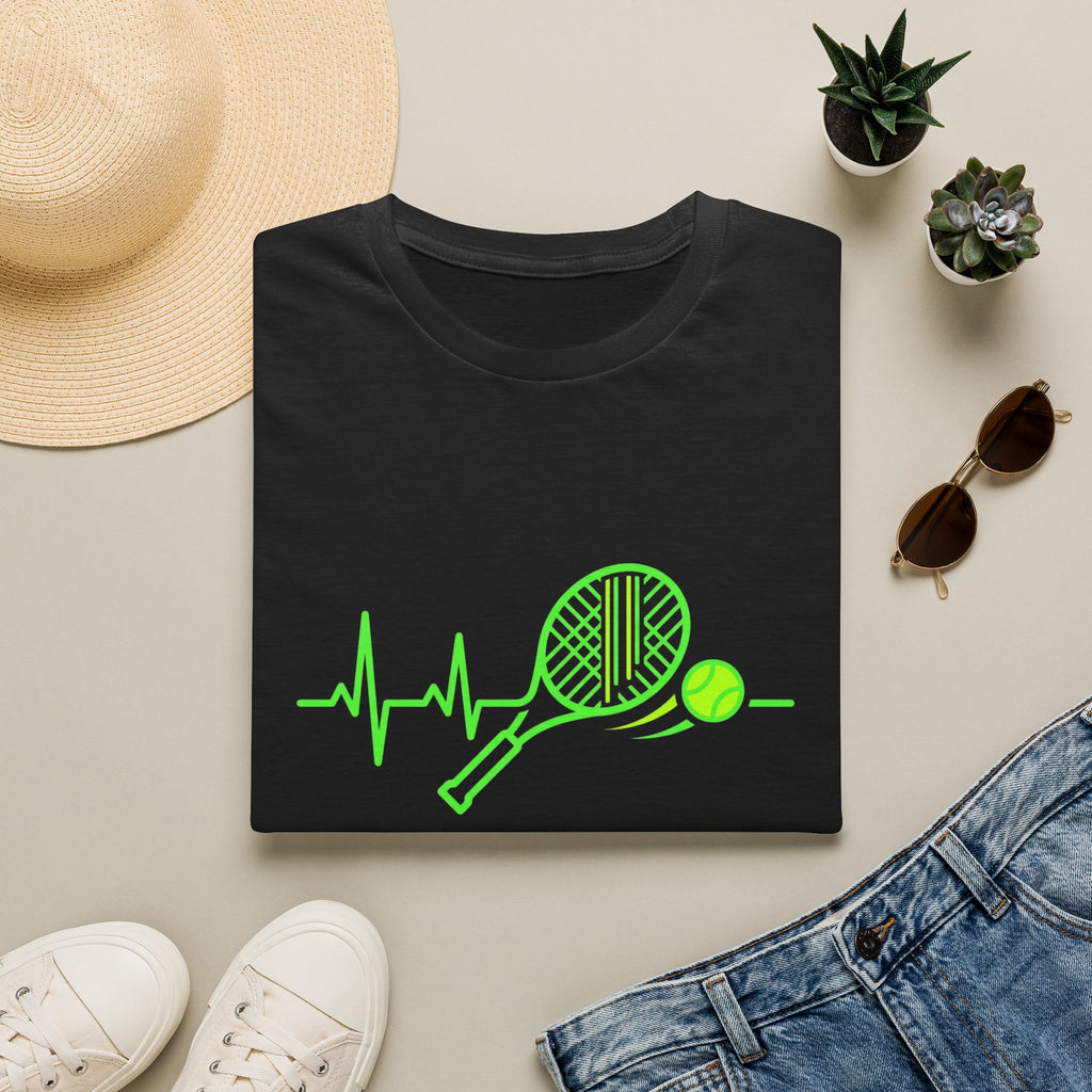 Tennis Racket Heartbeat T-Shirt — Neon Green Tennis Lover Tee