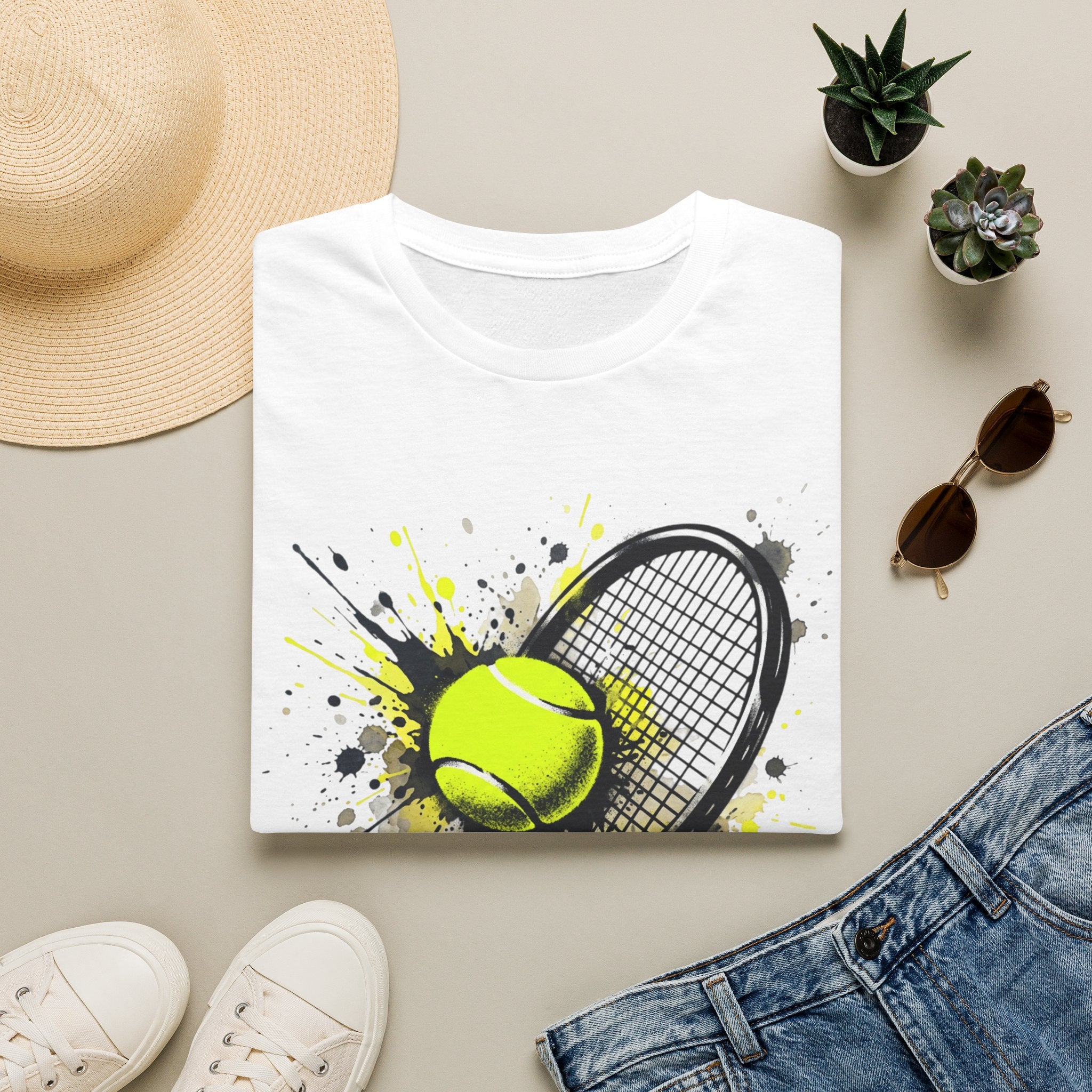 T-Shirt — Splash Tennis Racket & Ball Graphic Tee