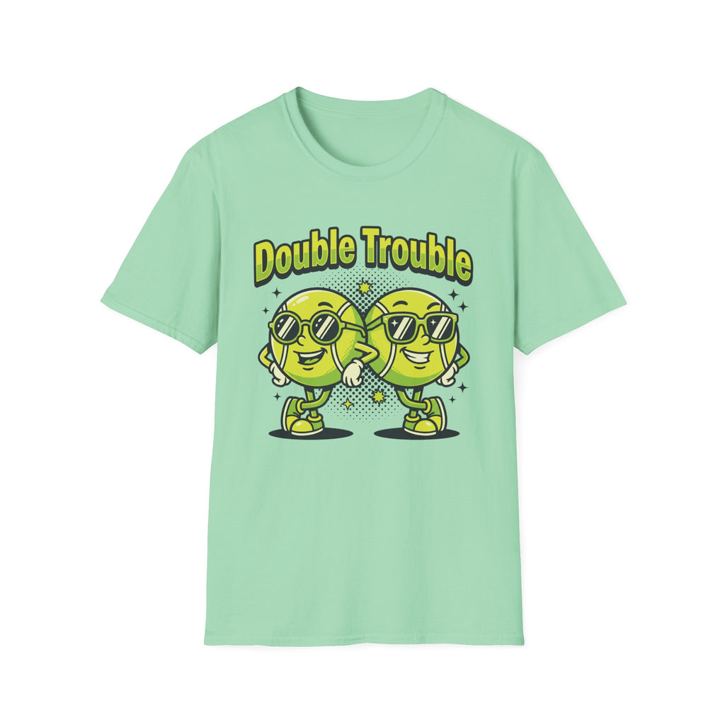 Double Trouble Tennis Tee — Retro Smiley Racquet Duo