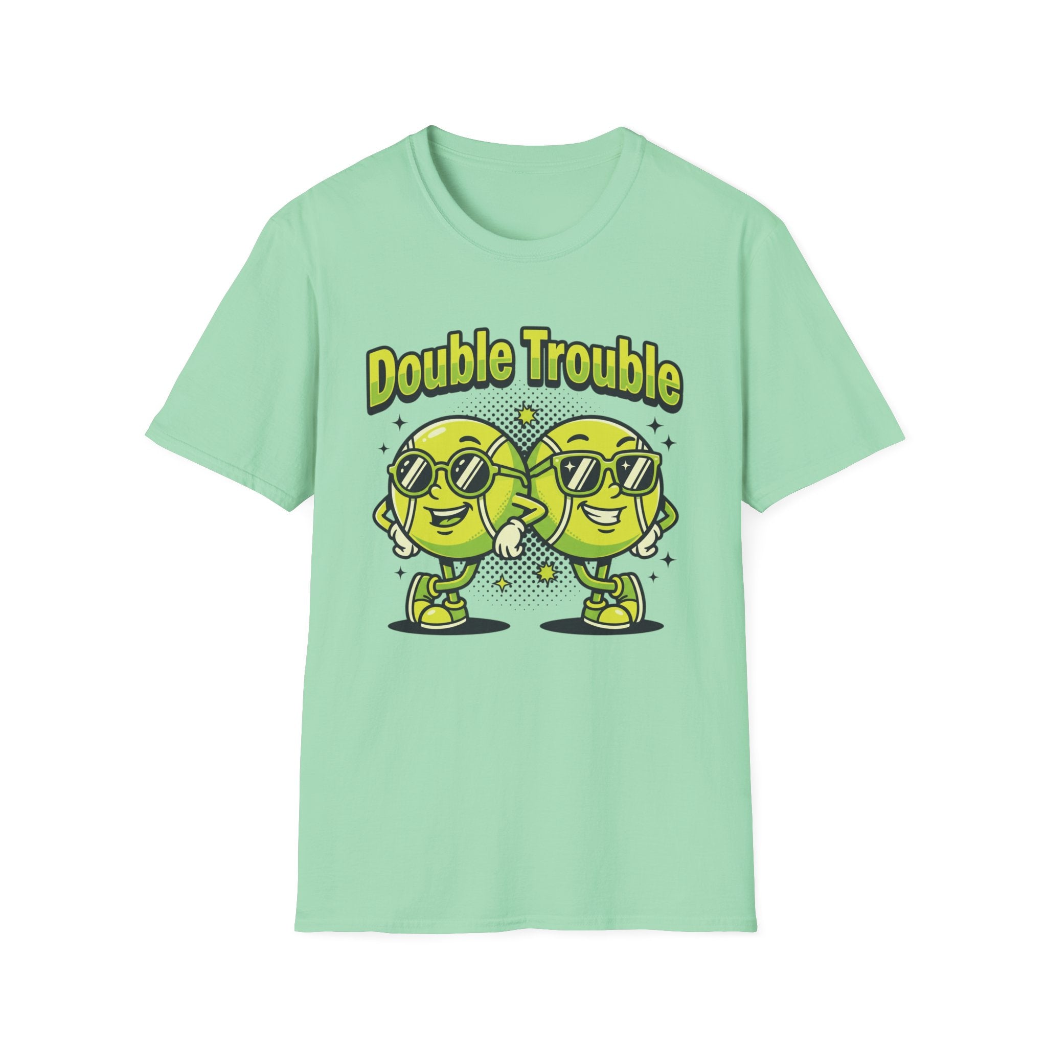 Double Trouble Tennis Tee — Retro Smiley Racquet Duo