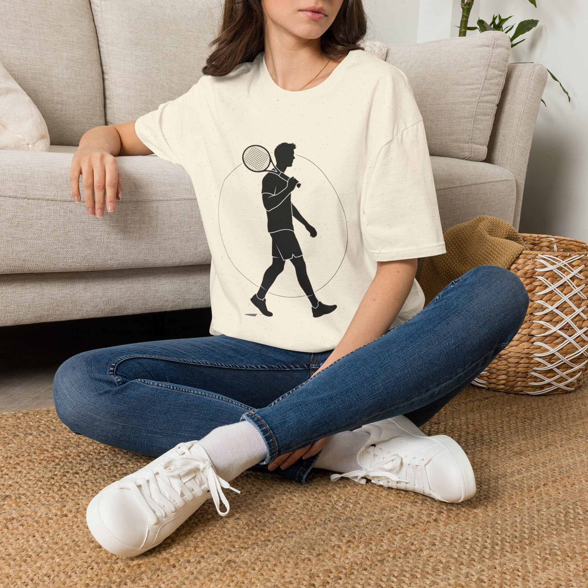 Tennis Player Silhouette T‑Shirt — Minimal Athletic Graphic Tee