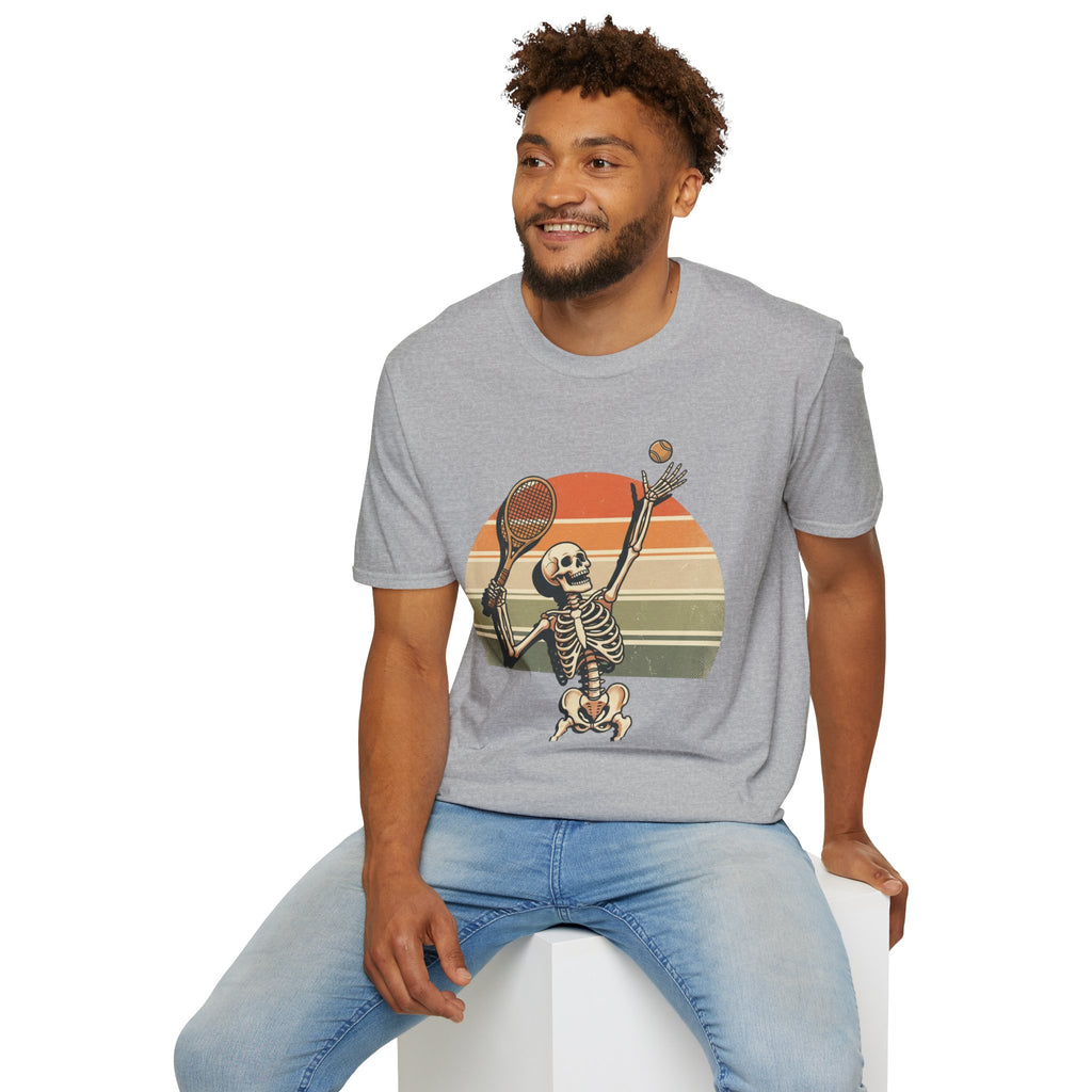 Skeleton Tennis Tee — Retro Sunset Vintage t_shirt