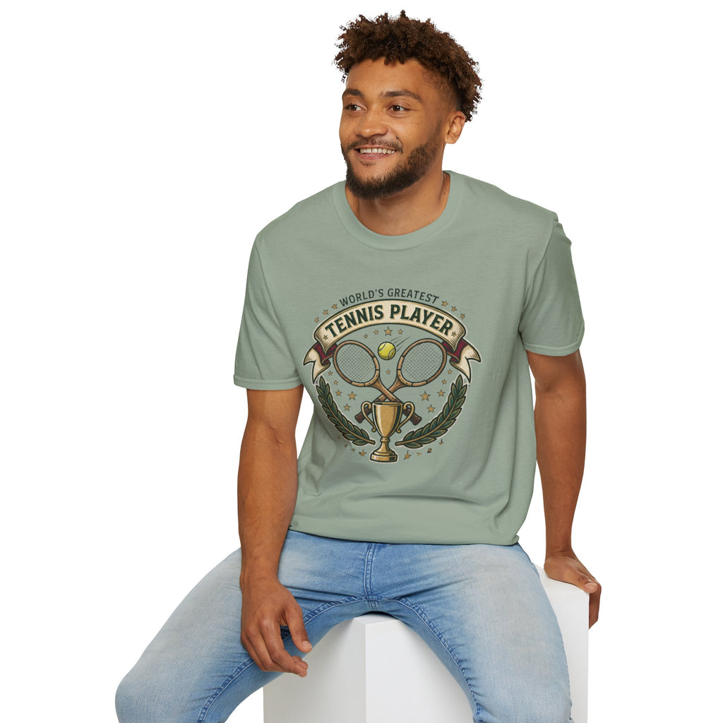 World's Greatest Tennis Player T-Shirt — Vintage Tennis Racket & Trophy Tee