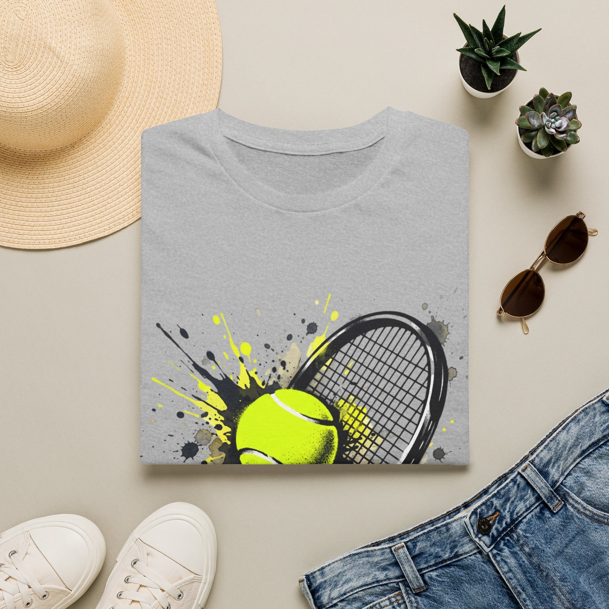 T-Shirt — Splash Tennis Racket & Ball Graphic Tee