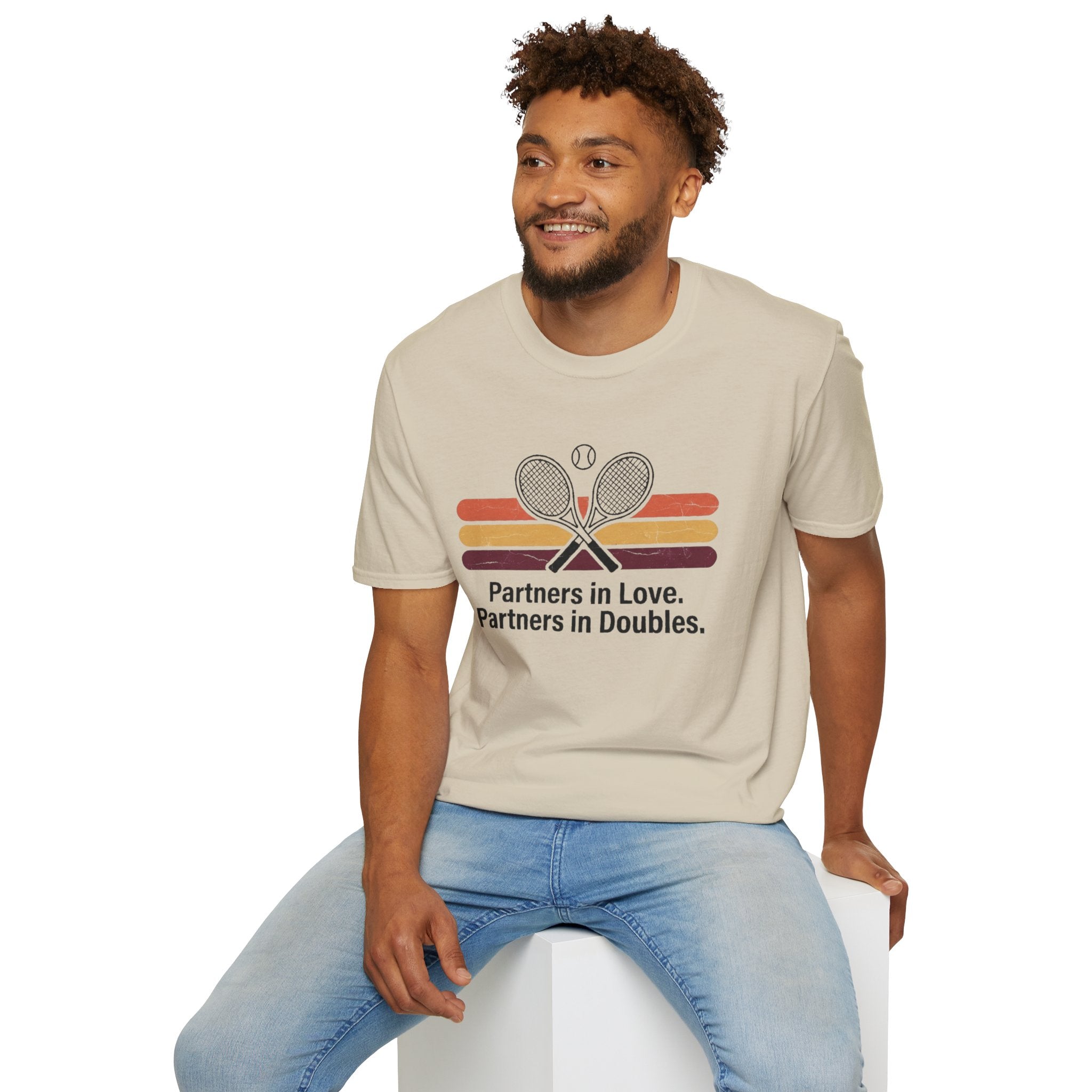 Partners in Love Tennis T-shirt — Retro Crossed Rackets Graphic