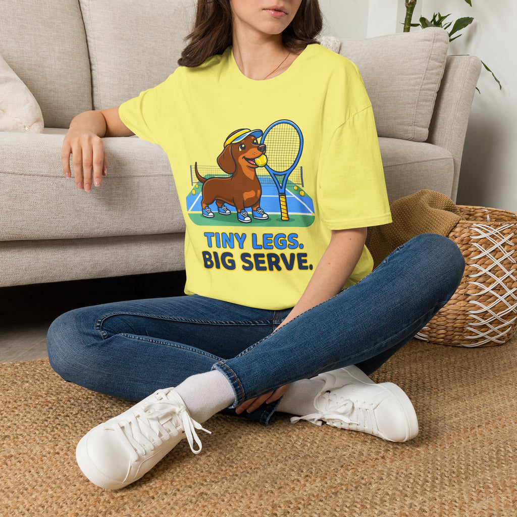 Dachshund Tennis T‑Shirt — "Tiny Legs, Big Serve" Cute Dog Tennis Tee