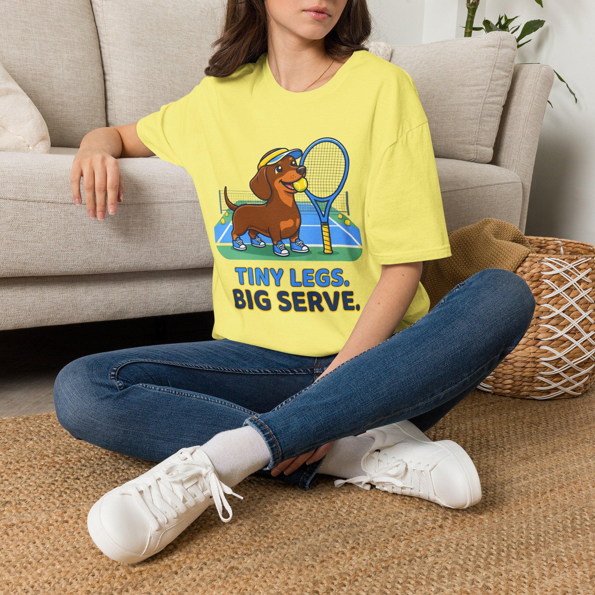Dachshund Tennis T‑Shirt — "Tiny Legs, Big Serve" Cute Dog Tennis Tee
