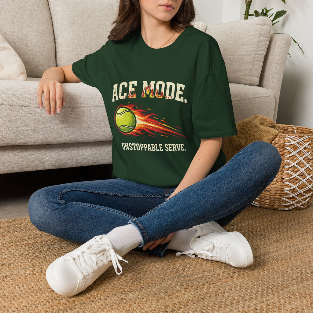 Ace Mode Tennis T-Shirt — Flaming Ball "Unstoppable Serve" Graphic Tee