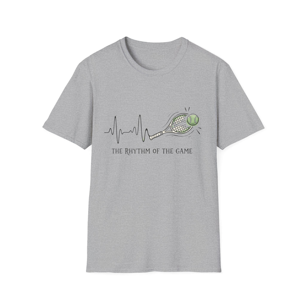 Tennis Rhythm T-Shirt — “The Rhythm of the Game” Tennis Racket & Ball Tee