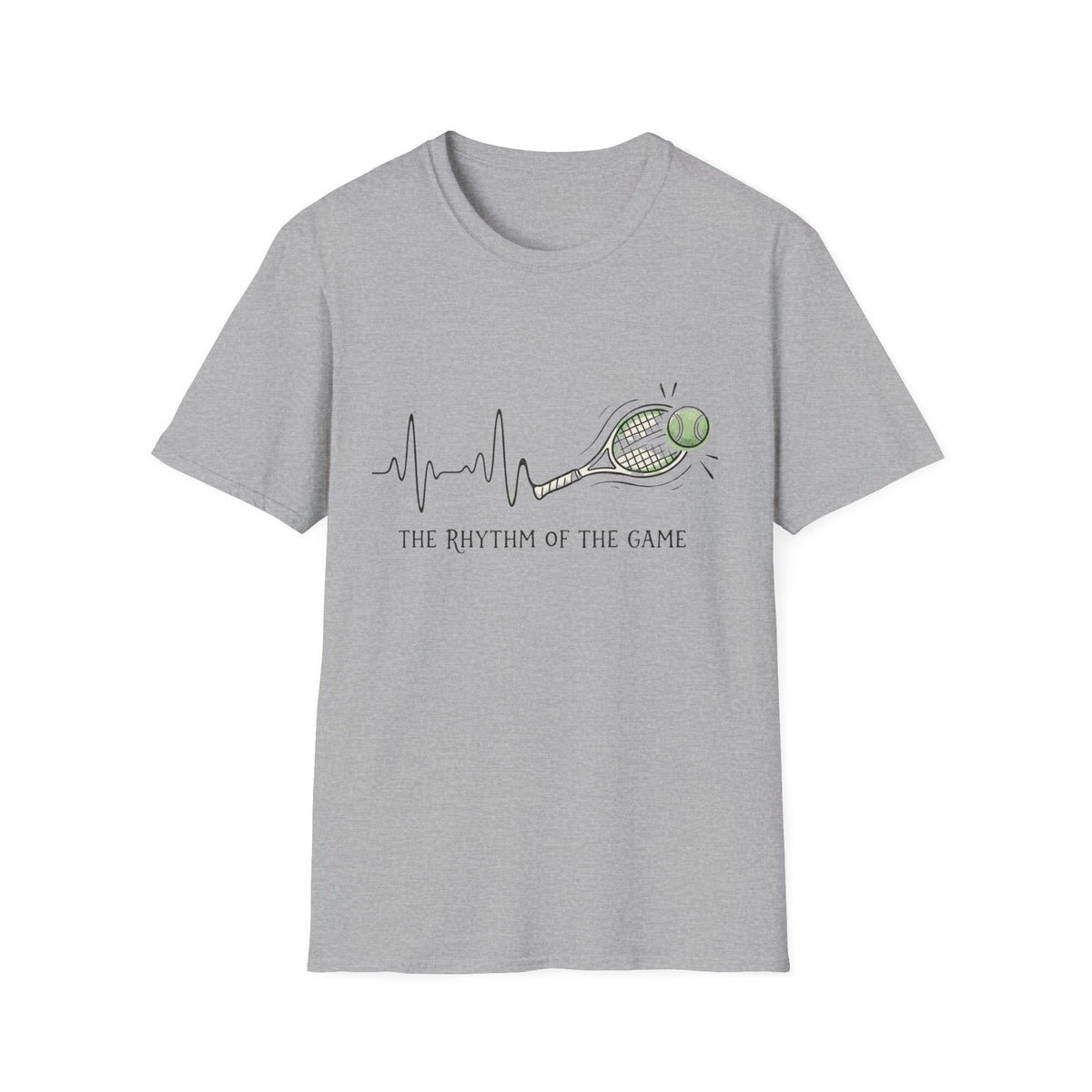 Tennis Rhythm T-Shirt — “The Rhythm of the Game” Tennis Racket & Ball Tee