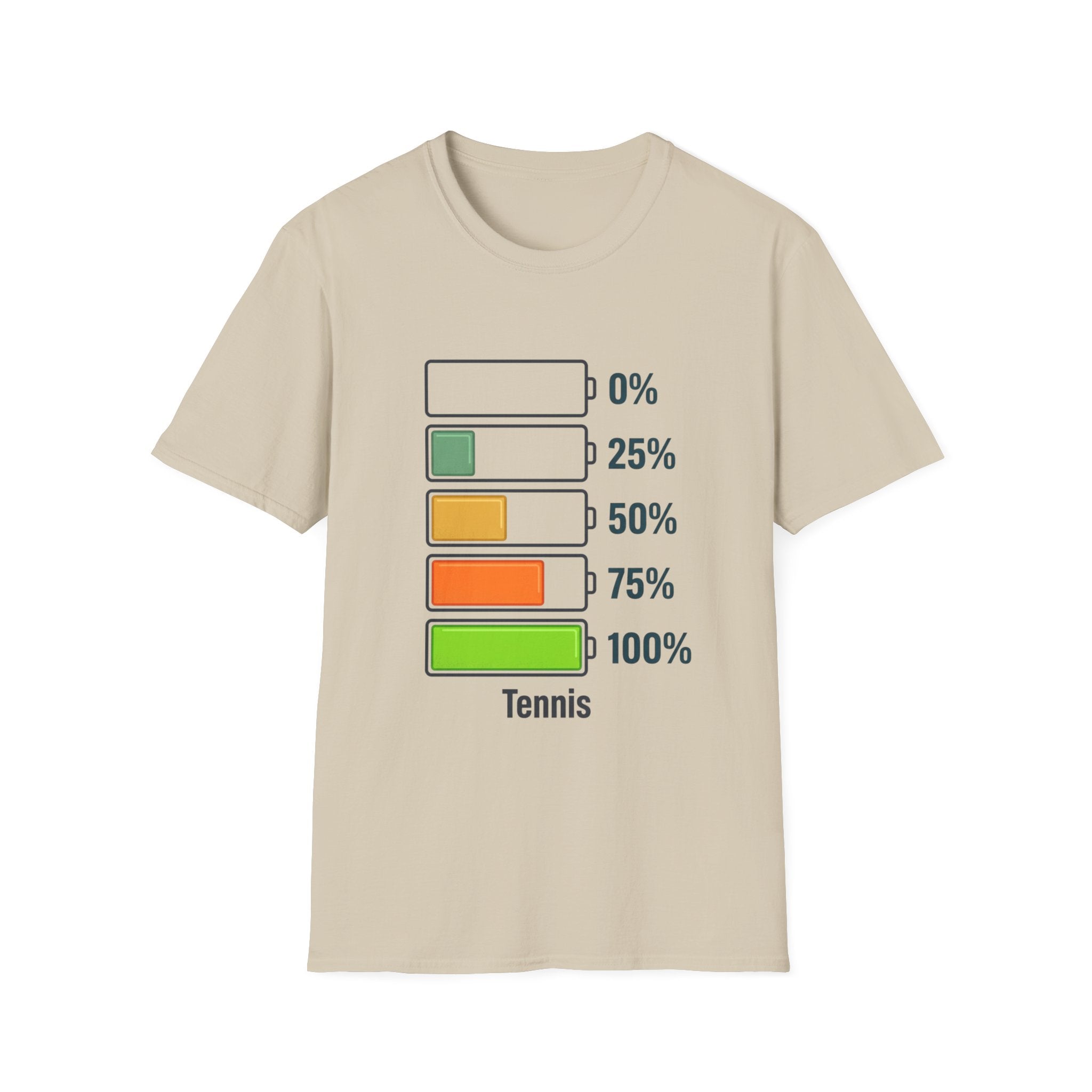 T-Shirt — Tennis Energy Levels Graphic Tee (0%–100% Battery Bars)