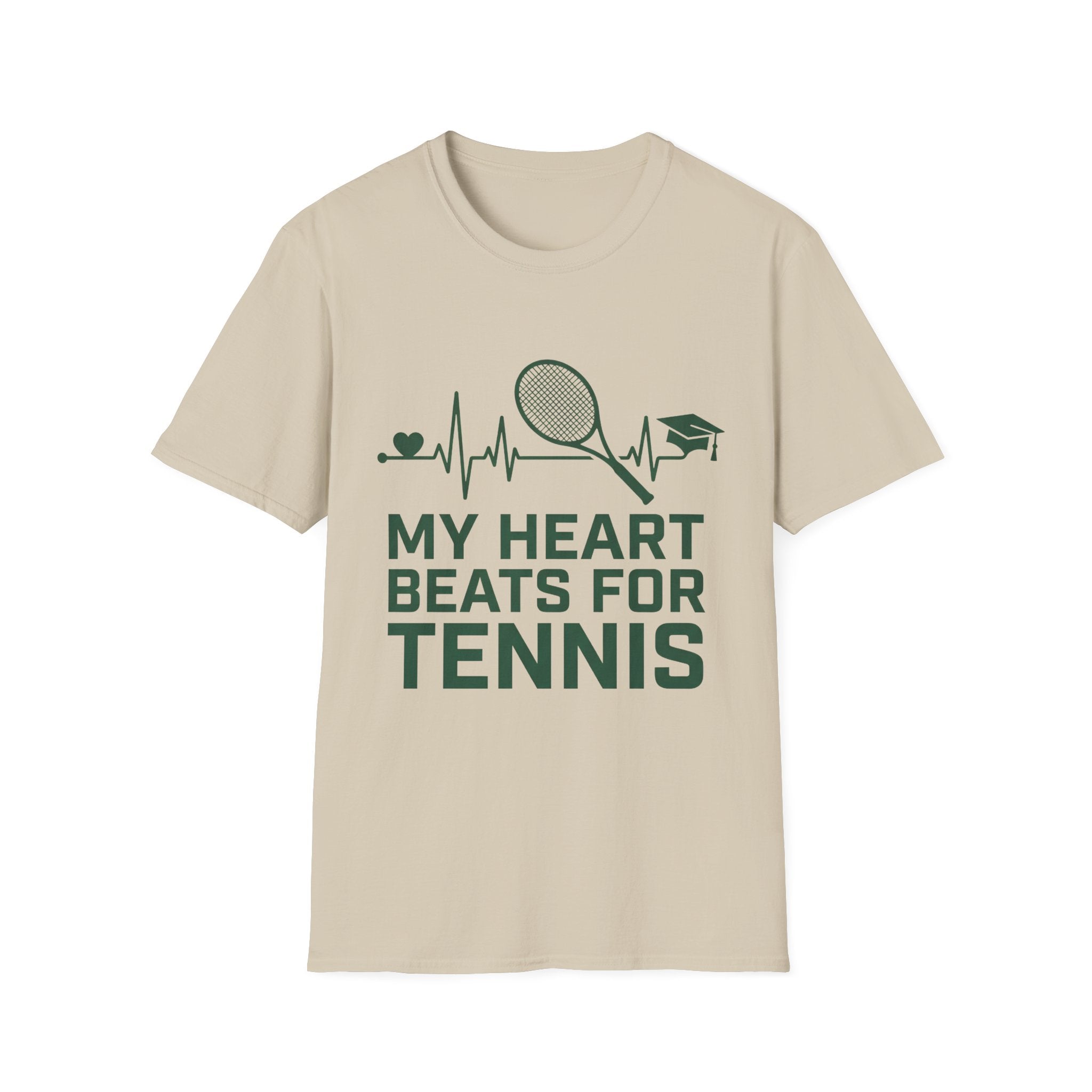 My Heart Beats for Tennis T-Shirt — Heartbeat Racket Design with Graduation Cap