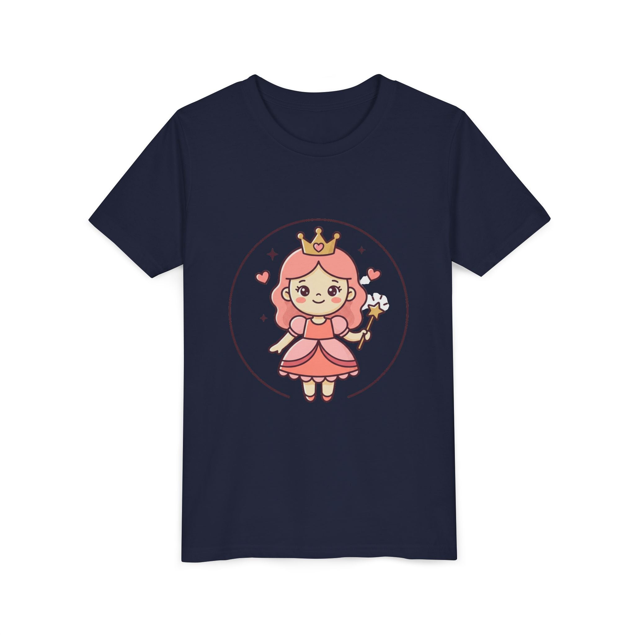 Princess Fairy Kids T-Shirt - Cute Pink Crowned Princess Graphic Youth Tee