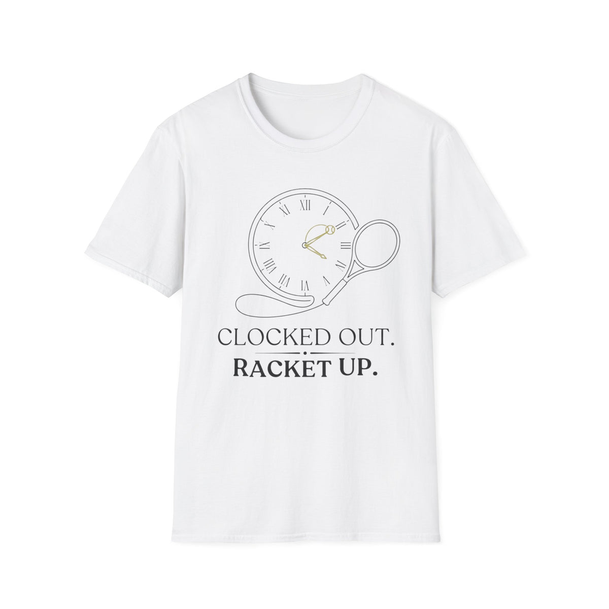 T-Shirt "Clocked Out. Racket Up." Tennis Clock Graphic