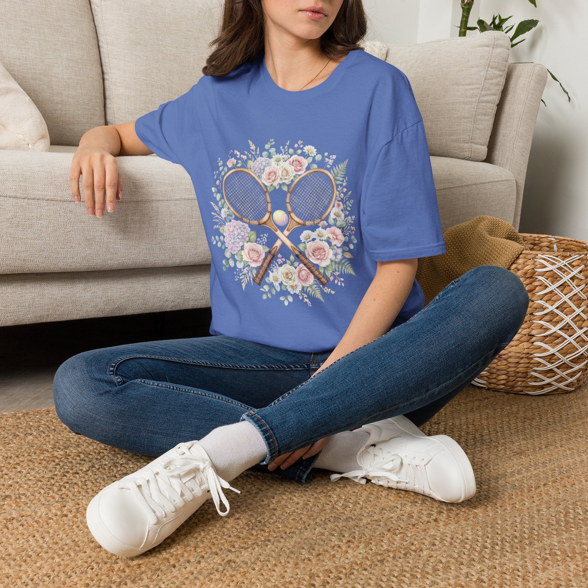 Tennis Floral T-Shirt — Vintage Rackets & Roses Graphic Tee