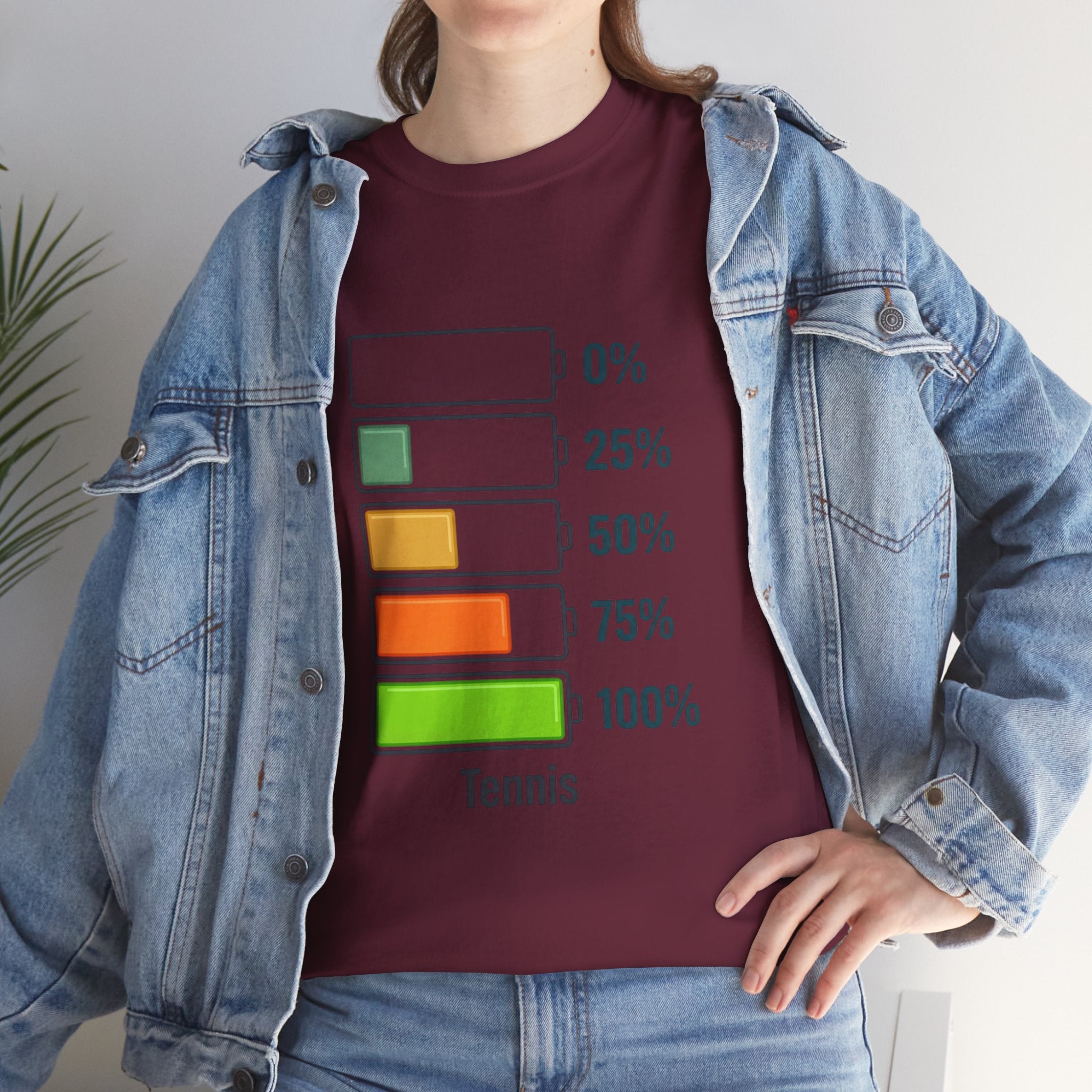 T-Shirt — Tennis Battery Level Graphic Tee (0%-100%)
